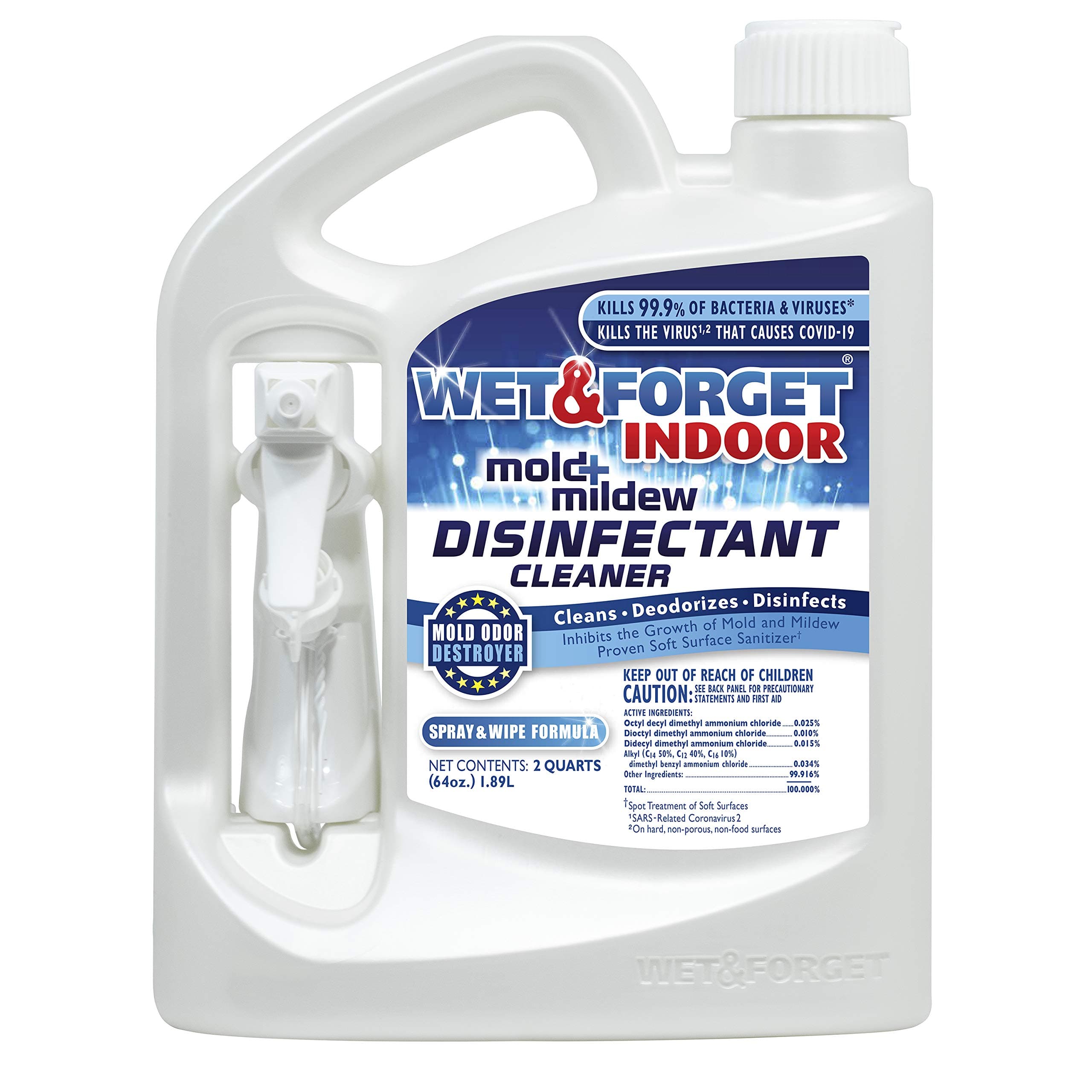 Indoor Mold and Mildew All-Purpose Cleaner Deodorizes, Disinfects, Kills 99.9% of Bacteria and Viruses, Ready to Use, 64 Fl. Oz.