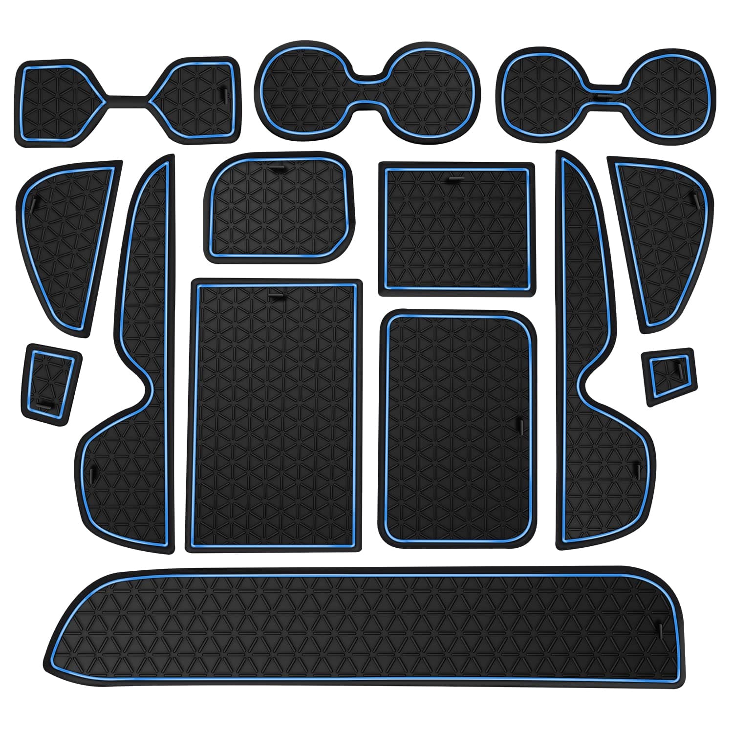 Asgohme Premium Liner Mat Accessories Compatible with Toyota RAV4 2019-2024 and 2021-2023 RAV4 Prime, Custom Fit Cup Holder, Door Pocket and Center Console Inserts (Blue Trim, 14-PCS)