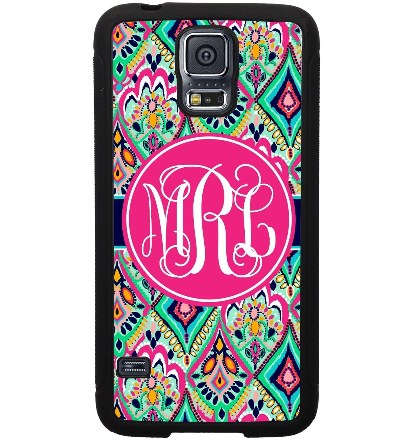 Simply Customized Case for Samsung Galaxy S5 Pretty Floral Jewels Monogrammed Hard Rubber Case