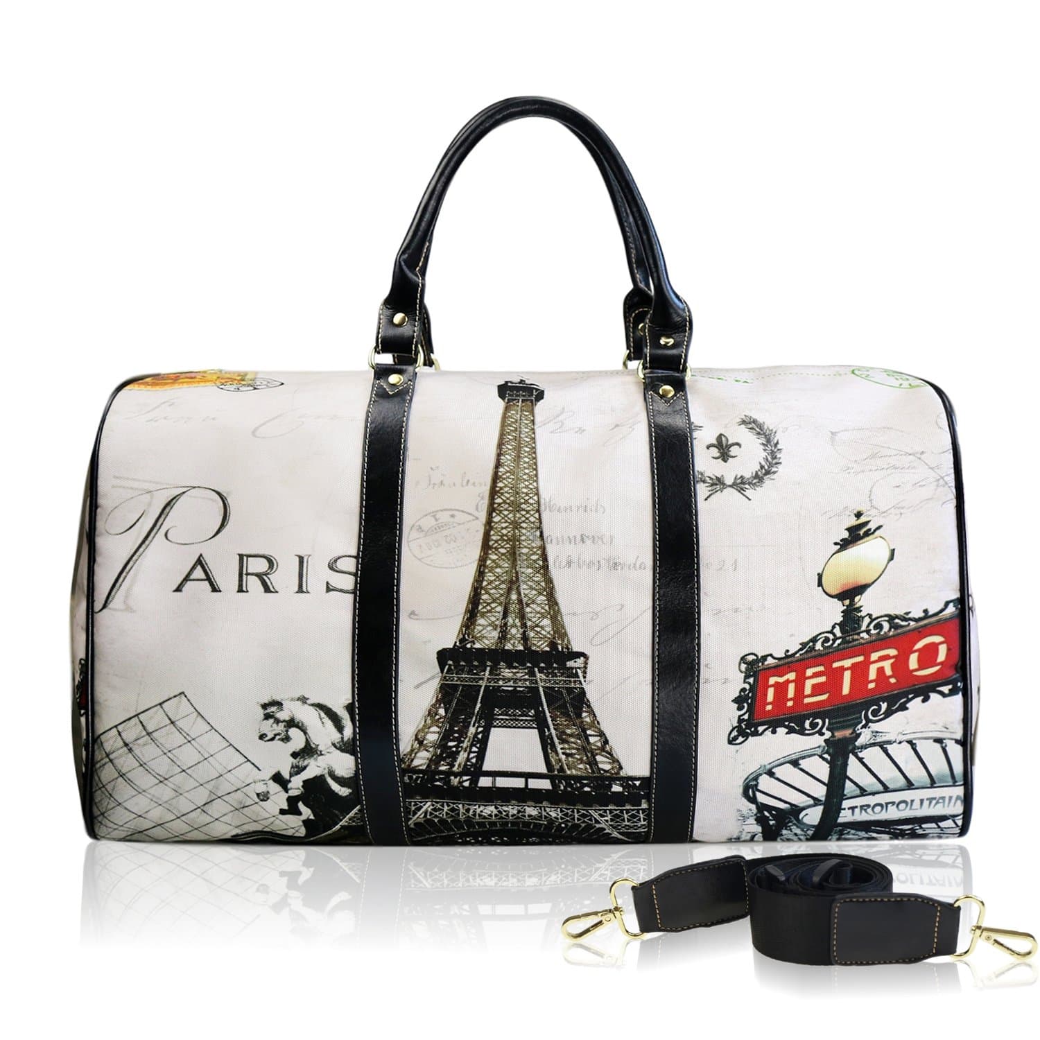 VunKo Vintage Paris Eiffel Tower Large Travel Duffel Bag Waterproof Weekend Bag with Strap