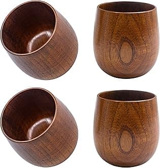 4 Pack Wooden Tea Cups,Japanese Tea Cups, Natural Solid Wood Cup for Drinking Coffee Wine Beer Hot Drinks,Tea Lover, Gift,Kitchen Accessories (3.89 oz)