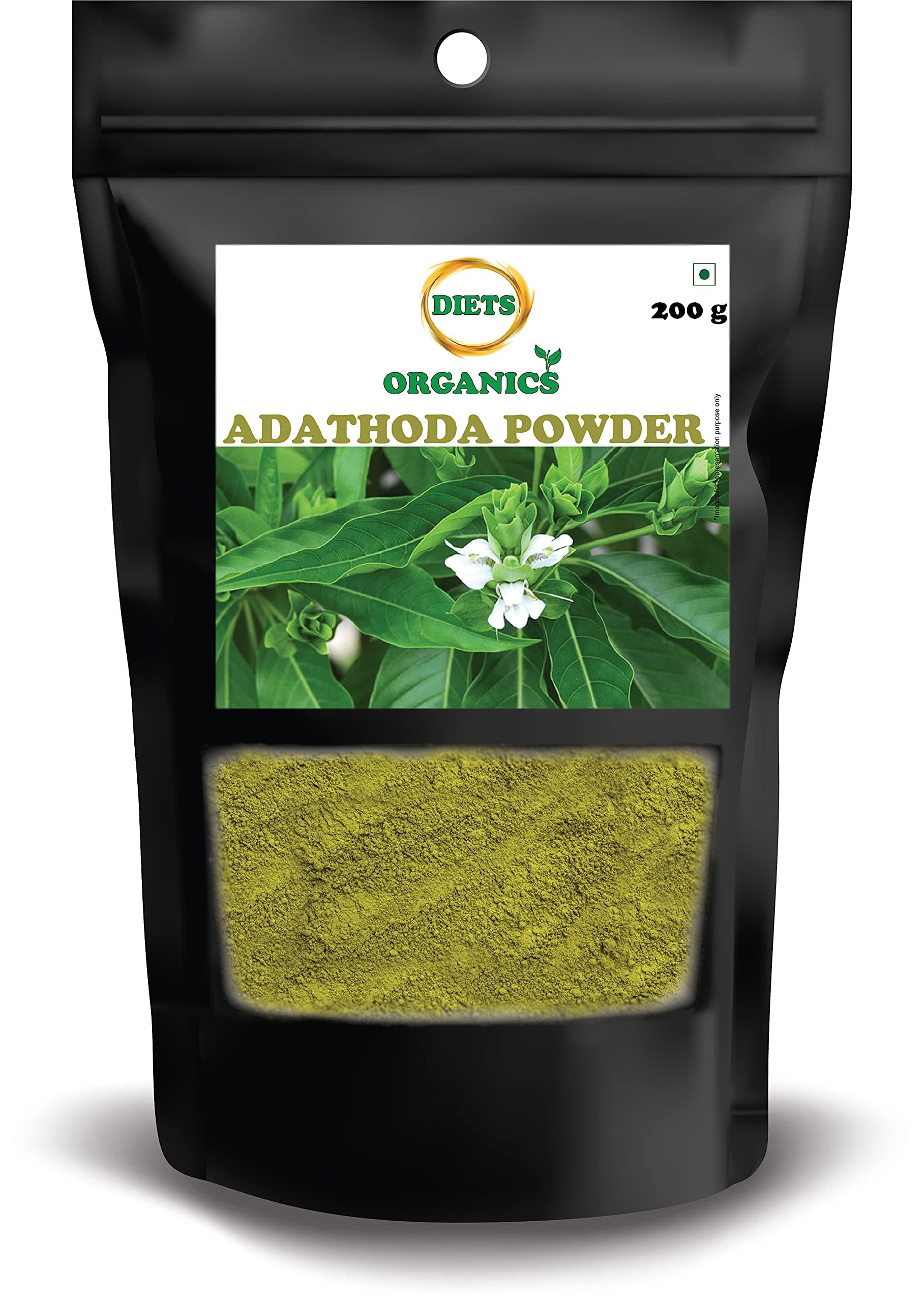 Diets Organics Adathoda Powder (200g), Adathoda Vasica, Adathodai Adusa, Vasaka, Adalodakam Leaves Powder-Pack of 1