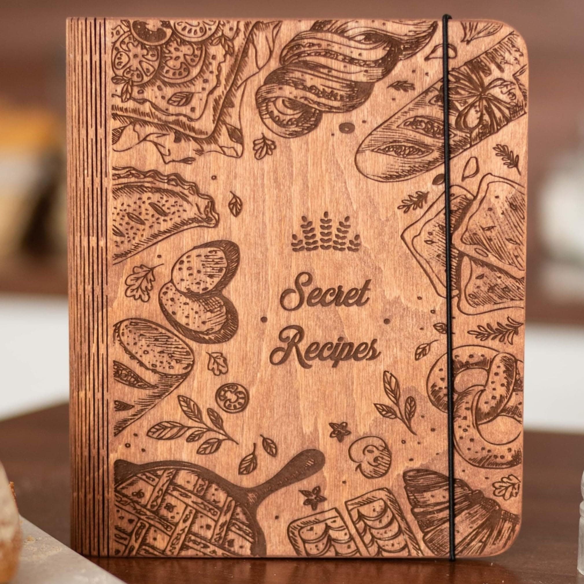 ENJOY THE WOOD Personalized Recipe Book Binder - Wooden Blank Family Cookbook Journal to Write in Your Own Recipes - Customized Recipe Binder, Recipe Books to Write in, Hardcover (Medium (A5), Bakery)