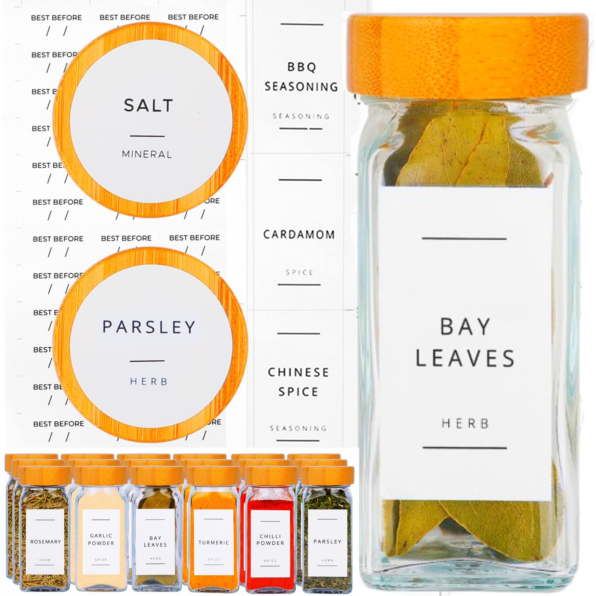 Fix Space 356 Jar Labels - Waterproof Labels Stickers for Herbs s and Seasoning Jars - Labels for Jars Bottles & Containers - Perfect for Kitchen Pantry Storage & Organisation