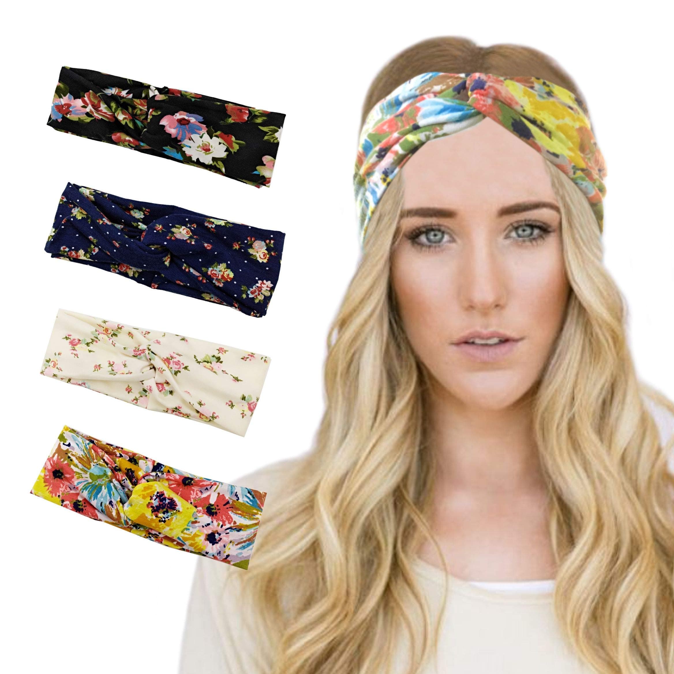 4 Pack Women Headband Vintage Modern Style Elastic Turban Head Wrap Headband Twisted Hair Band