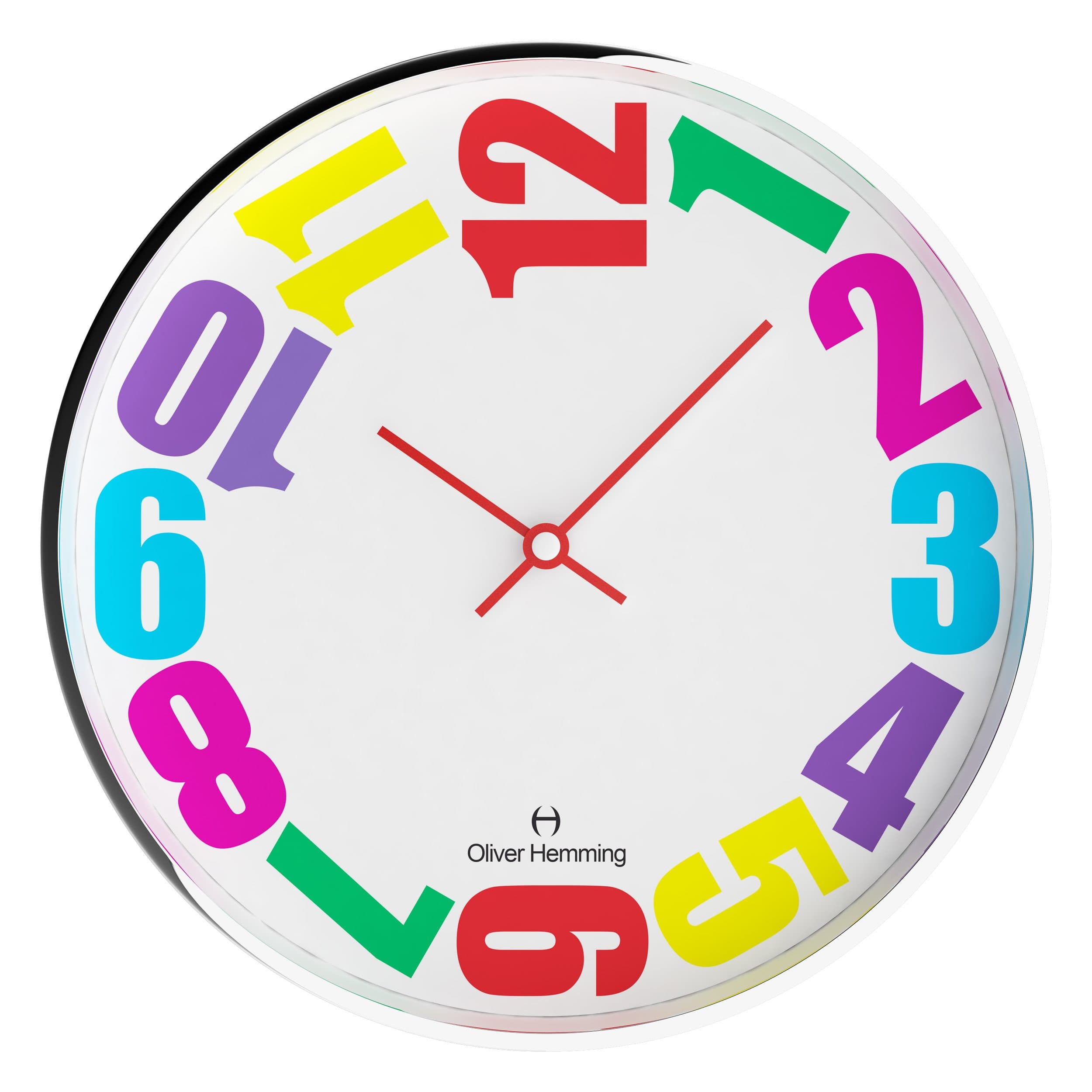 Simplex Collection 12 Inch Wall Clock with Bold Colorful Sideways Number Dial