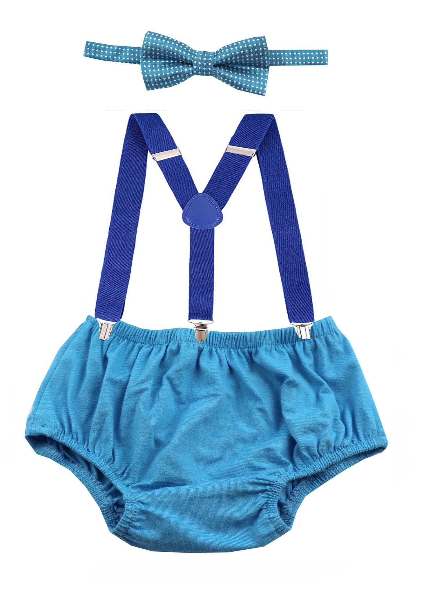 Cake Smash Outfit Boy First Birthday - Bloomers, Suspenders and Bow Tie