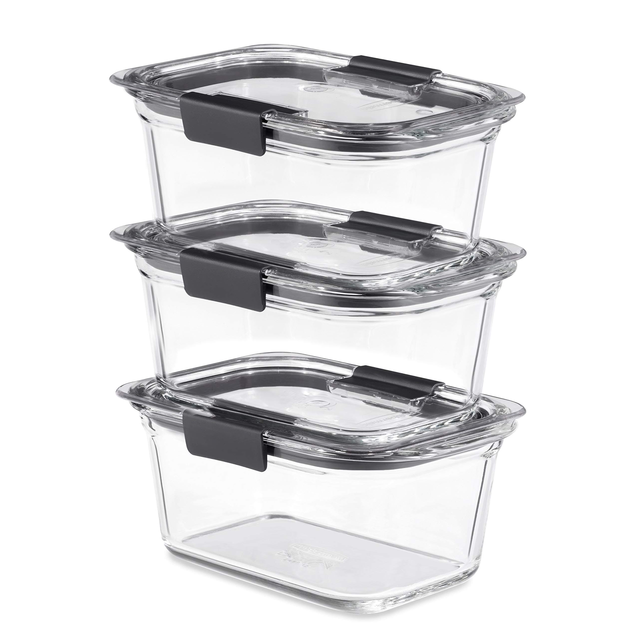 Rubbermaid Brilliance Glass Storage 4.7-Cup Food Containers with Lids Set of 3 Clear