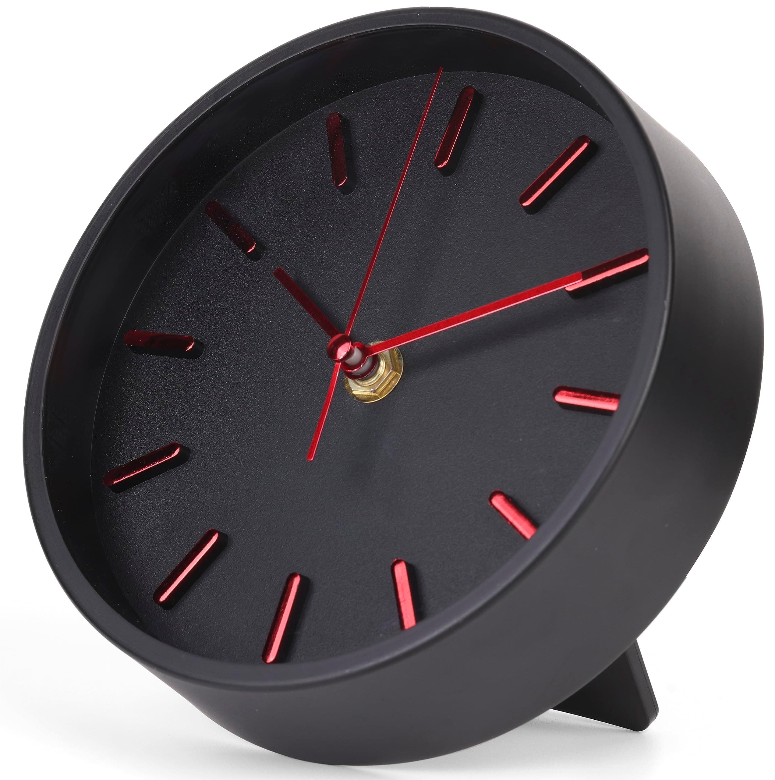 ADTALA Unique Design Simple Table Clock Analogue Table Clocks/Decor Clocks for Home & Office,Desk Clock 15.24 x 15.24 CM - Black + Red + Gold Color, Glass