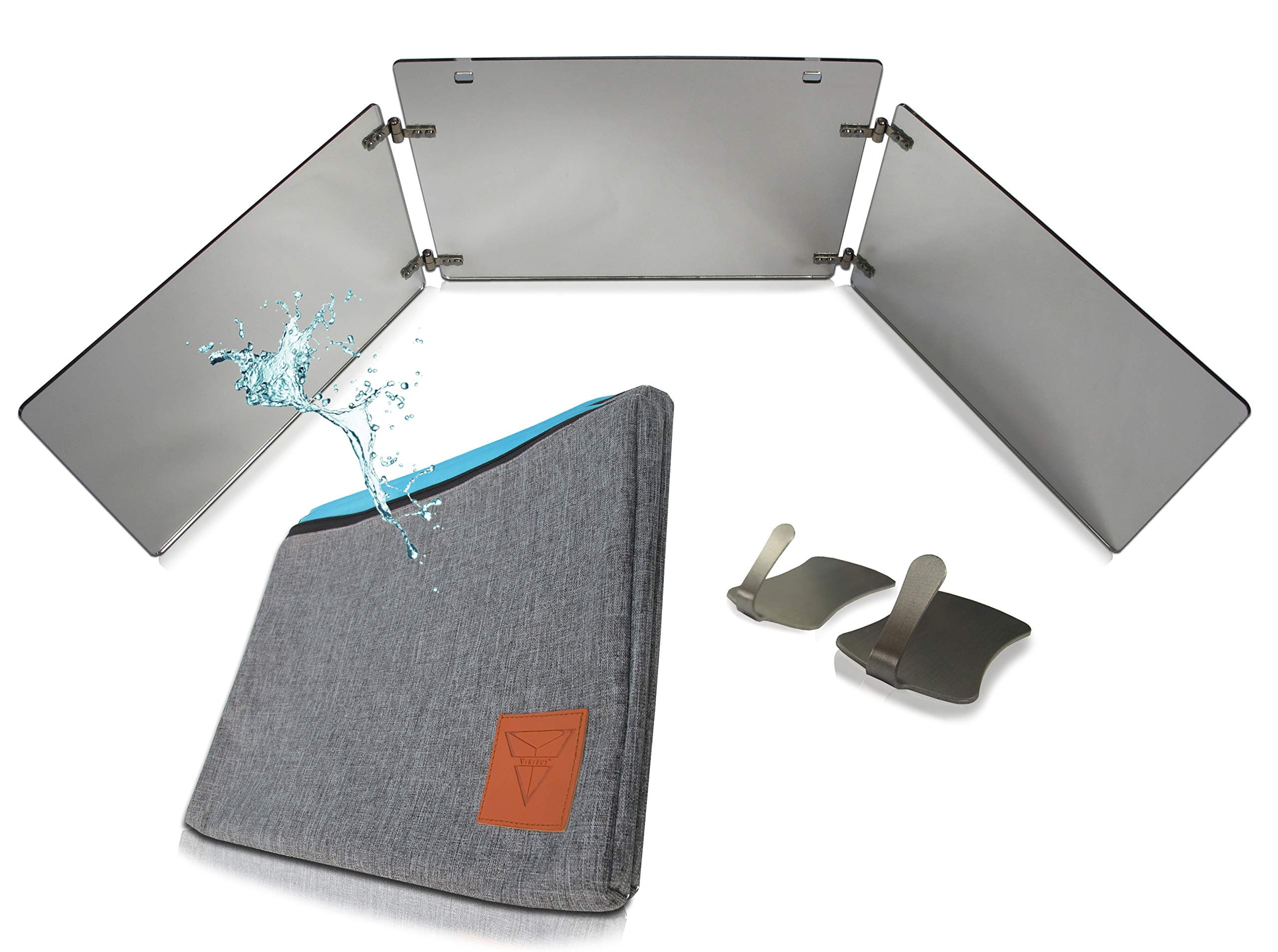 Viribus GAT Trifold Mirror - 3 Way Mirror Used for Self Hair Cutting, Fogless Shaving in The Shower, Makeup, Hair Styling and Coloring. The Perfect Travel Mirror. G.A.T. - Go Anywhere Tri fold