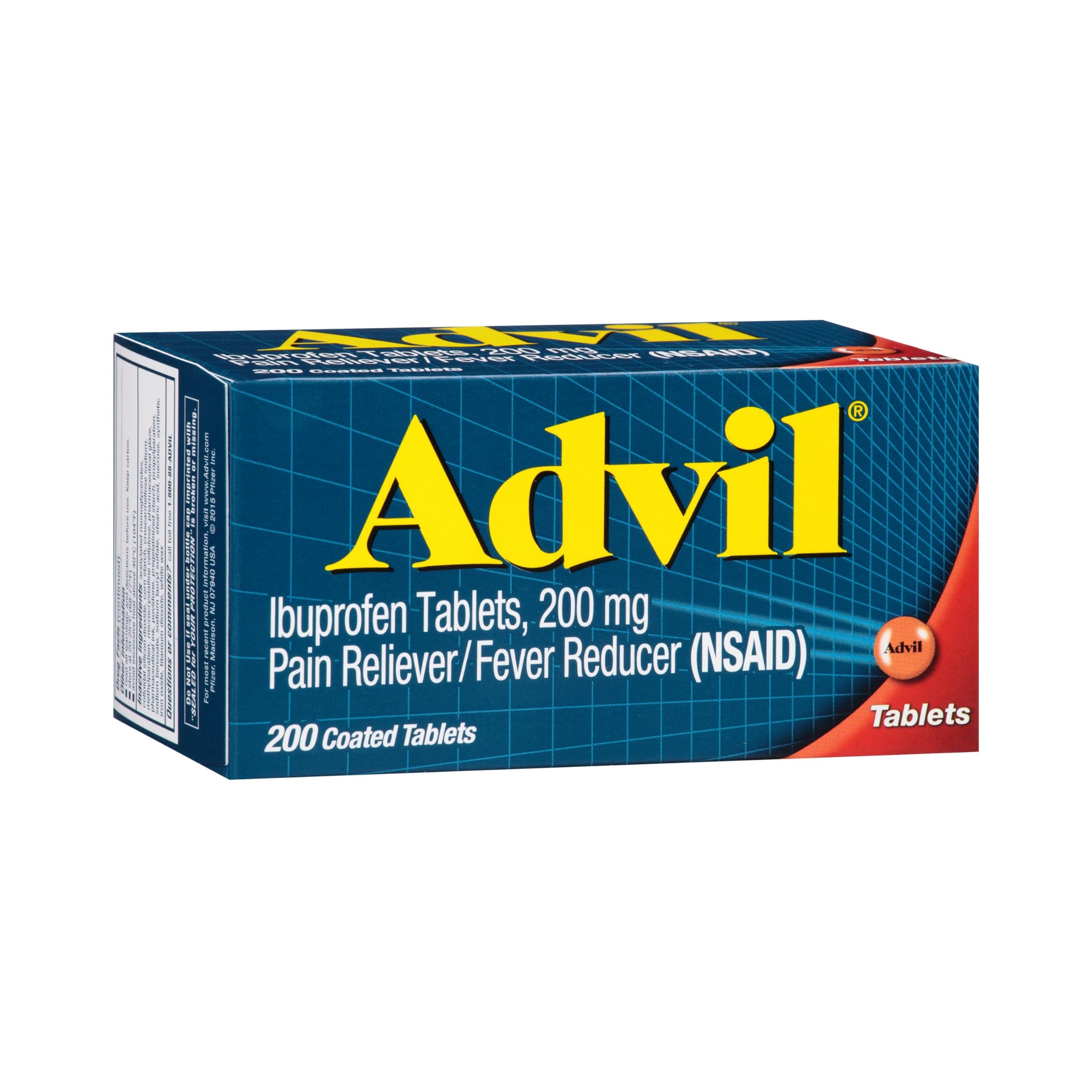 Advil Pain Reliever and Fever Reducer, Pain Relief Medicine with Ibuprofen 200mg for Headache, Backache, Menstrual Pain and Joint Pain Relief - 200 Coated Tablets