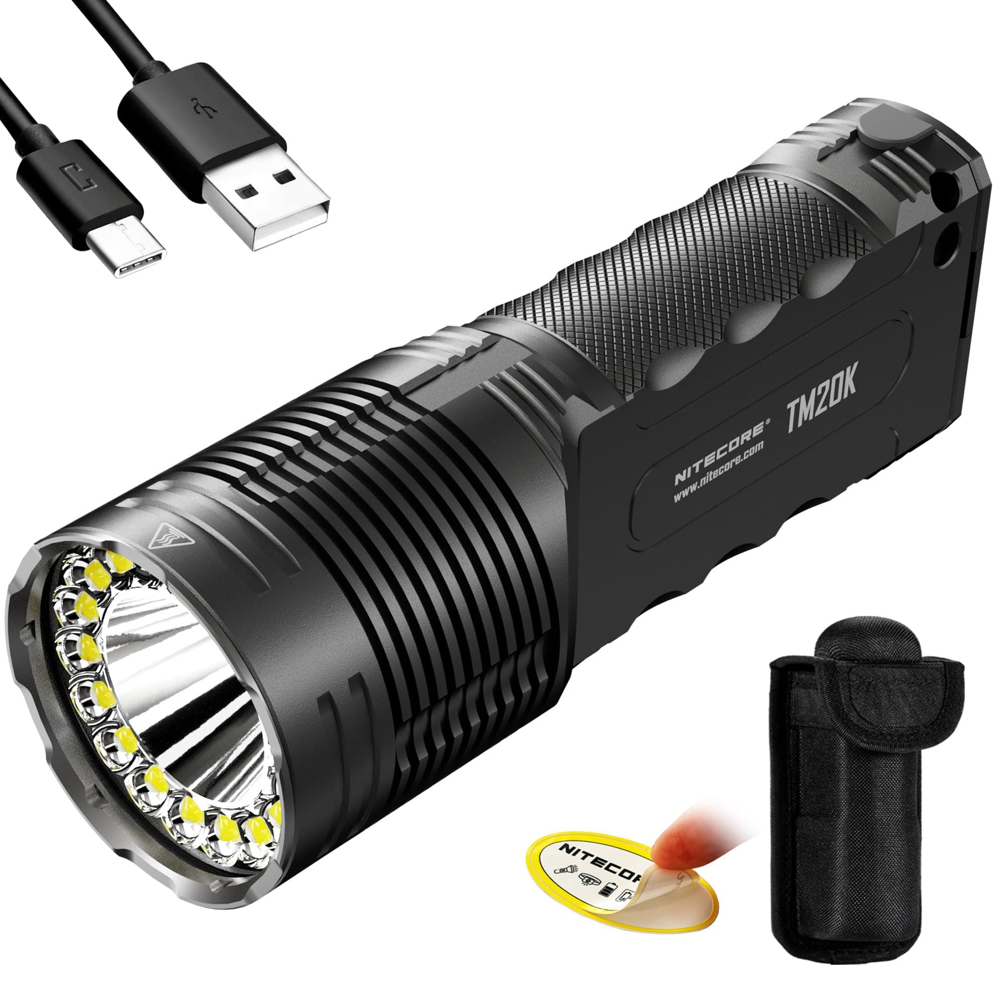 TM20K 20,000 Lumen USB-C Rechargeable LED Flashlight with NitecoreSticker