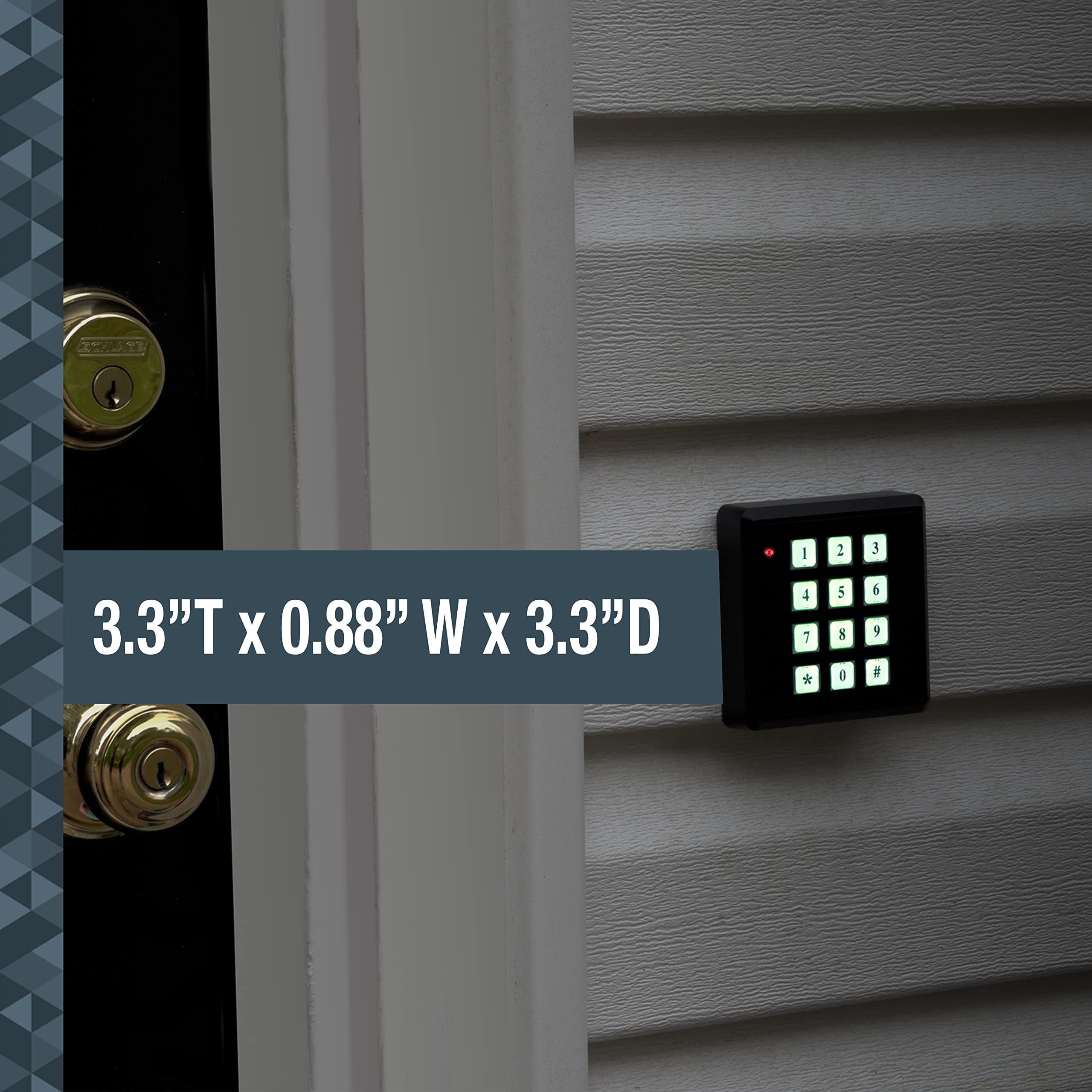 SABRE Fake Security Keypad, Green Light Up Keypad, Low Light Sensor Turns On Keypad Light At Night, Continuous Flashing Red LED Light, Weatherproof, Realistic Design, Black