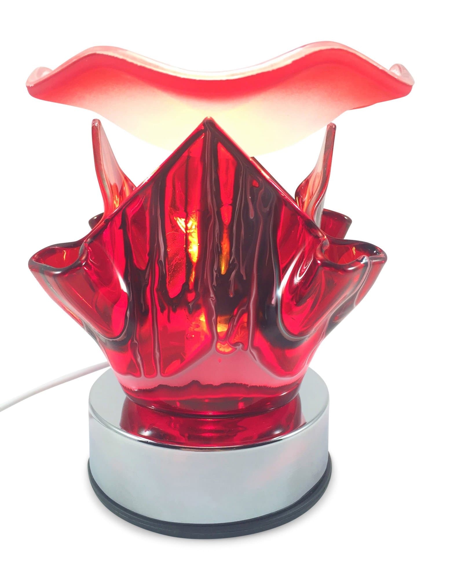 Red Art Glass Electric Touch-controlled Fragrance Lamp with Free Replacement Halogen Bulb