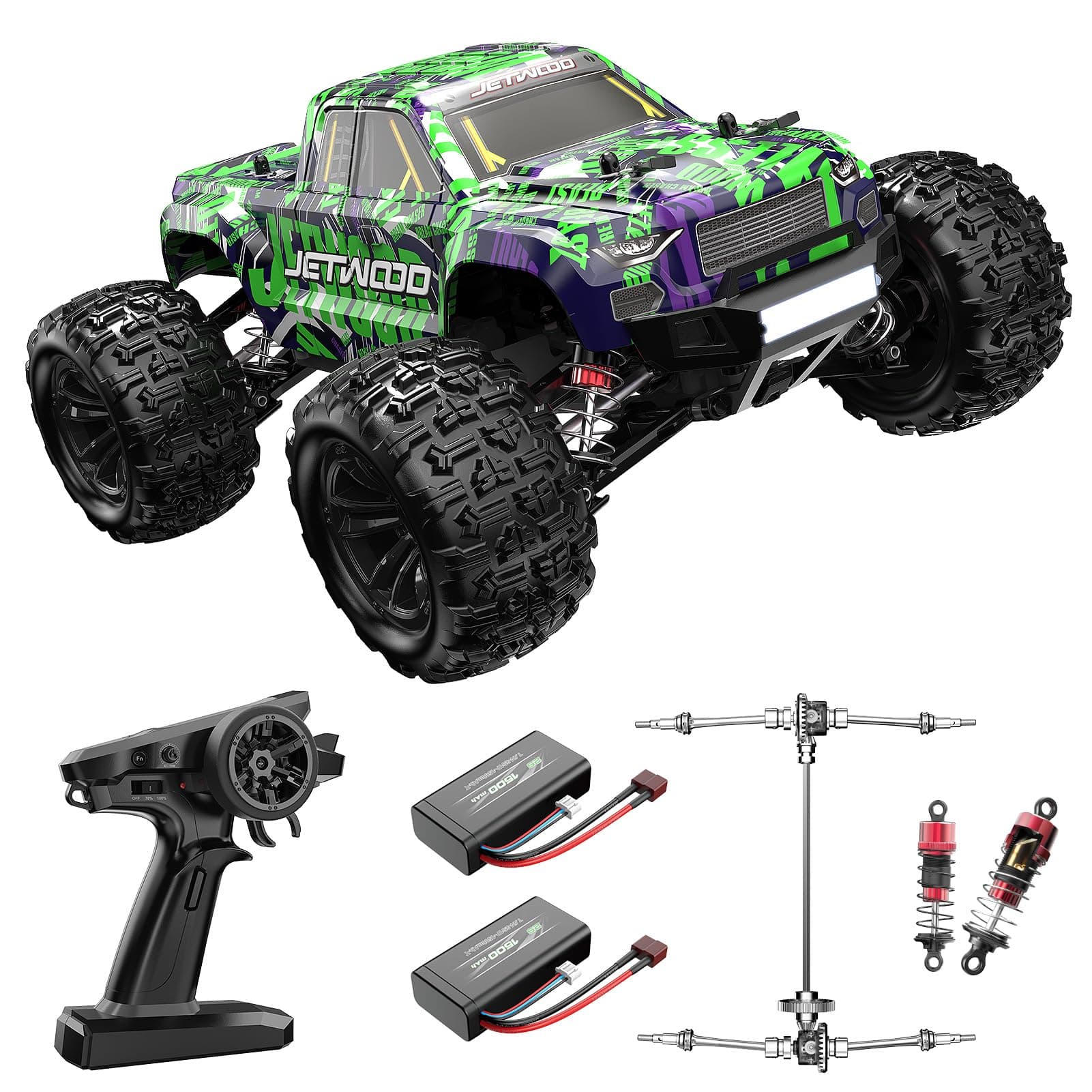 Jetwood 1/16 Fast Remote Control Car for Adults, Electric 4WD RTR RC Cars, High Speed RC Truck Gifts for Boys, Max 38 kph Offroad RC, JC16W with 2 Batteries