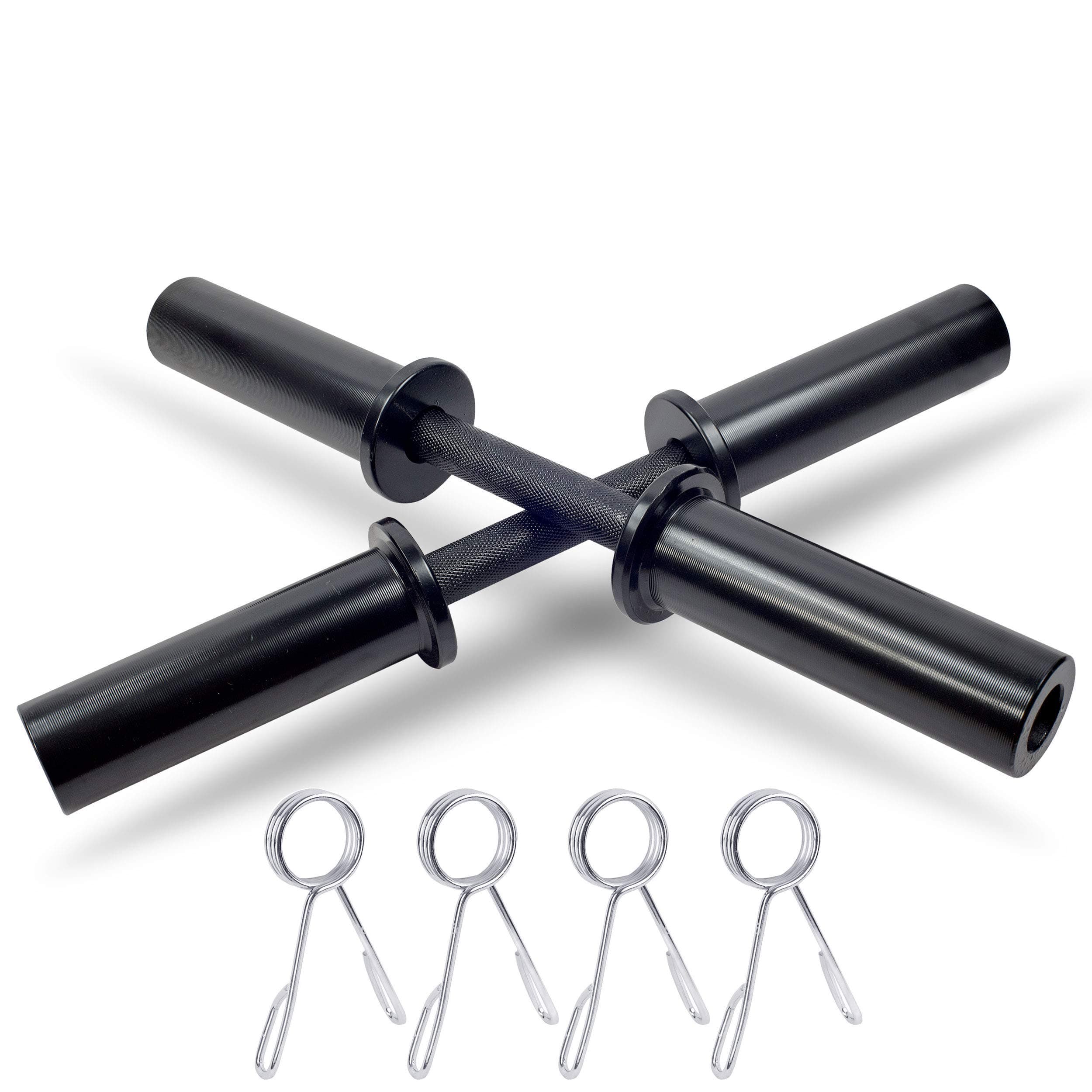 Lions Dumbbell Handles 2inch - Ideal Barbell bar for Olympic 5cm 2" Weight Plates | Knurled Hand Grips | 4x Spring Collars | 20" Long | PAIR