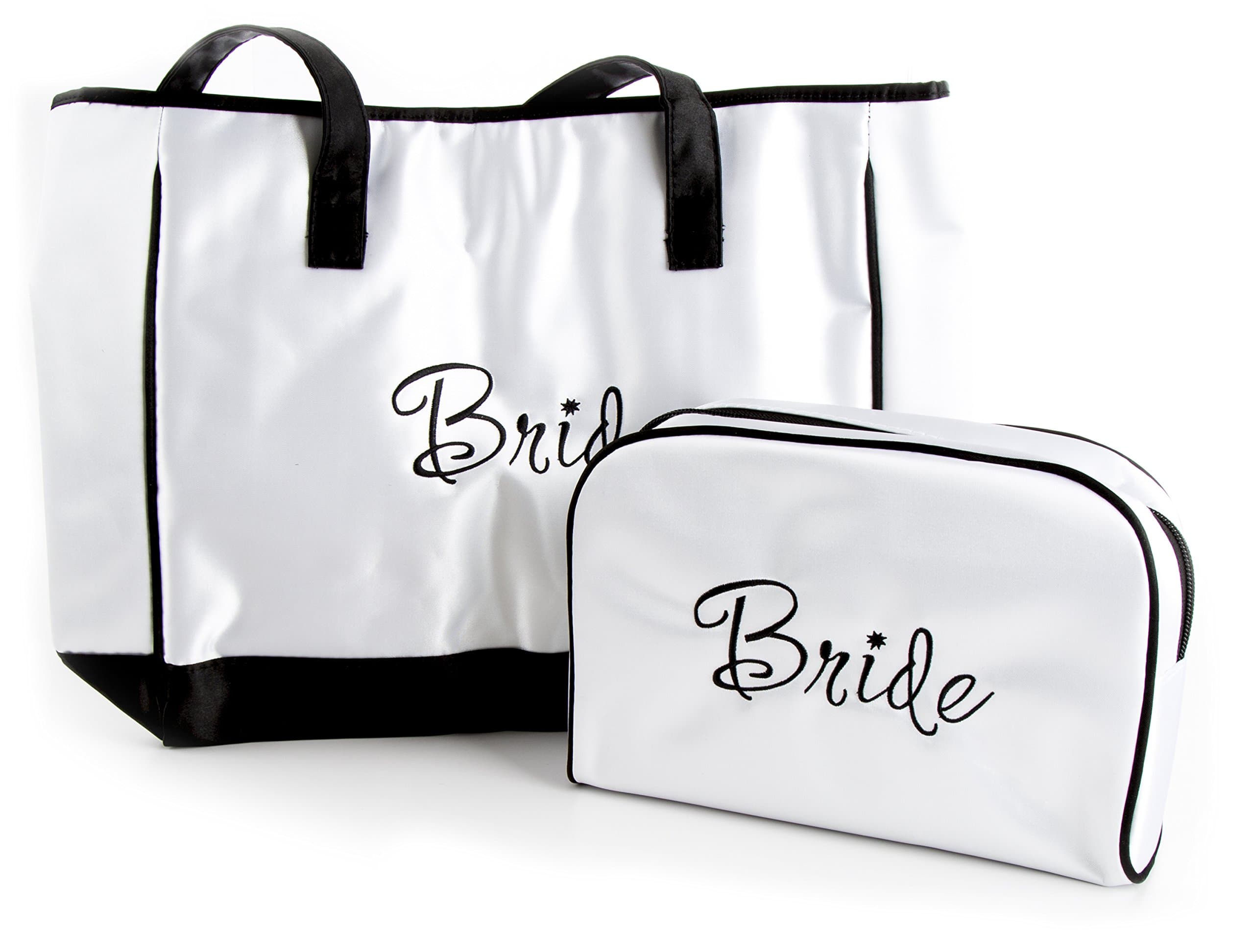 Maven Gifts: Lillian Rose White Satin Bride Travel Bag with White Satin Bride Tote