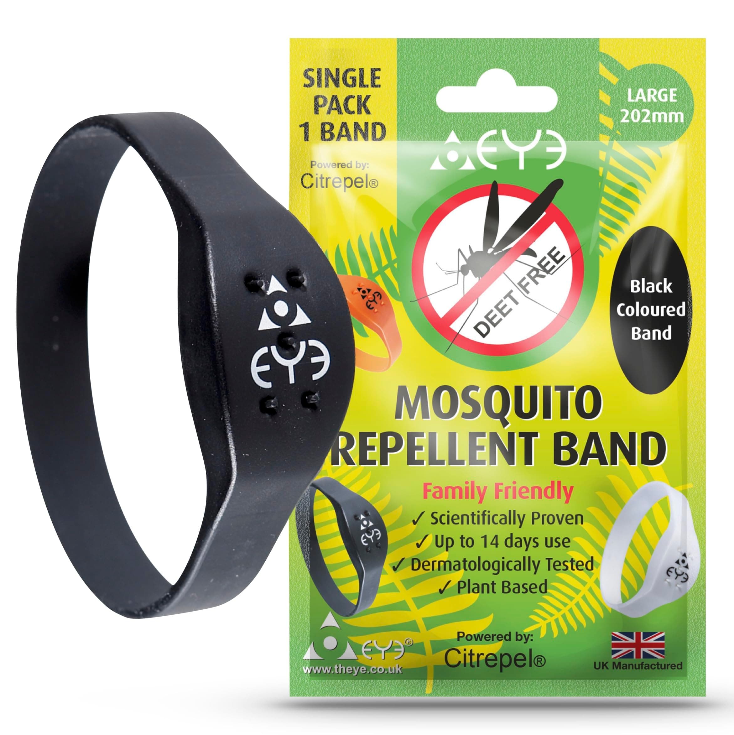 THEYE Mosquito Repellent Bracelet - Anti Mosquito Bracelet for Adults - 100% Natural, Deet Free Mosquito Repellent Bands - Provides Up to 2 Weeks Protection - Large Black Wristband