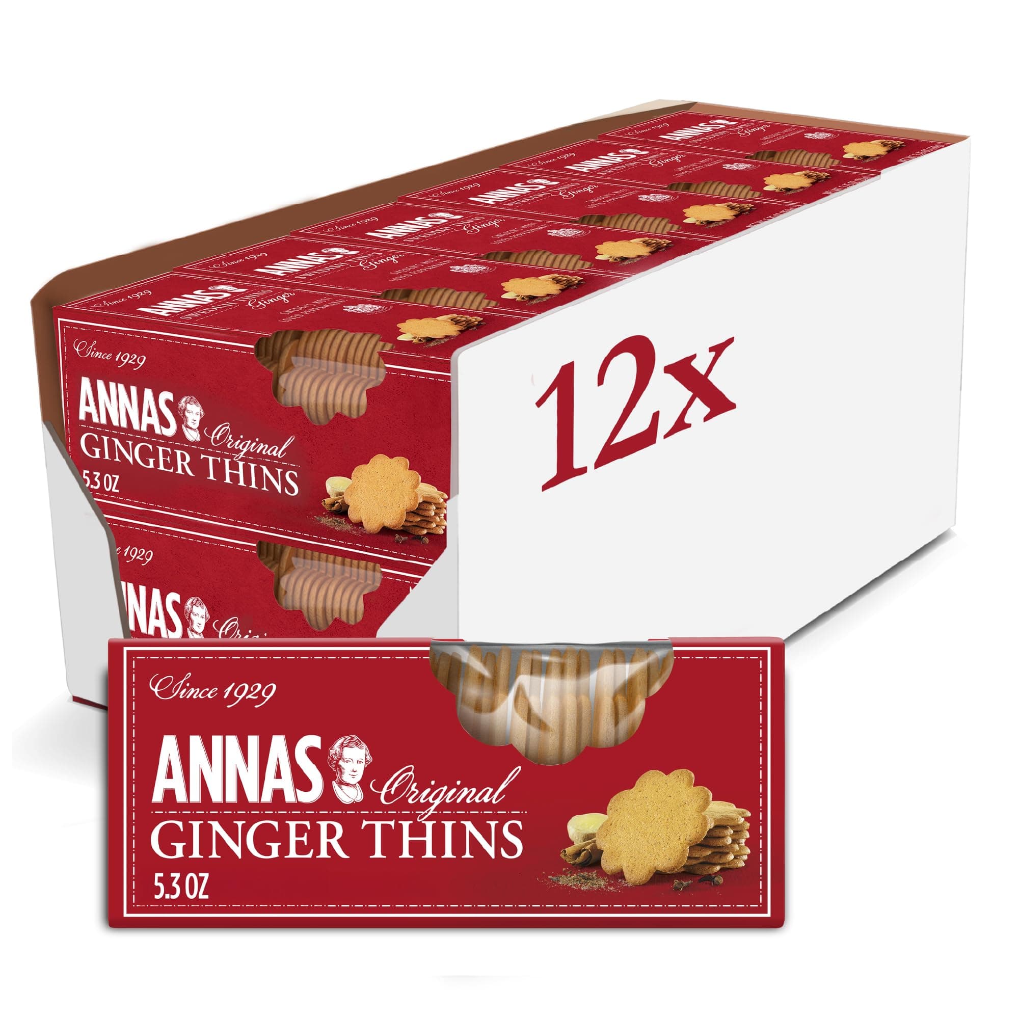Annas Thins - Ginger Pepparkakor - 5.25 Ounce (Pack of 12) non GMO + Vegan