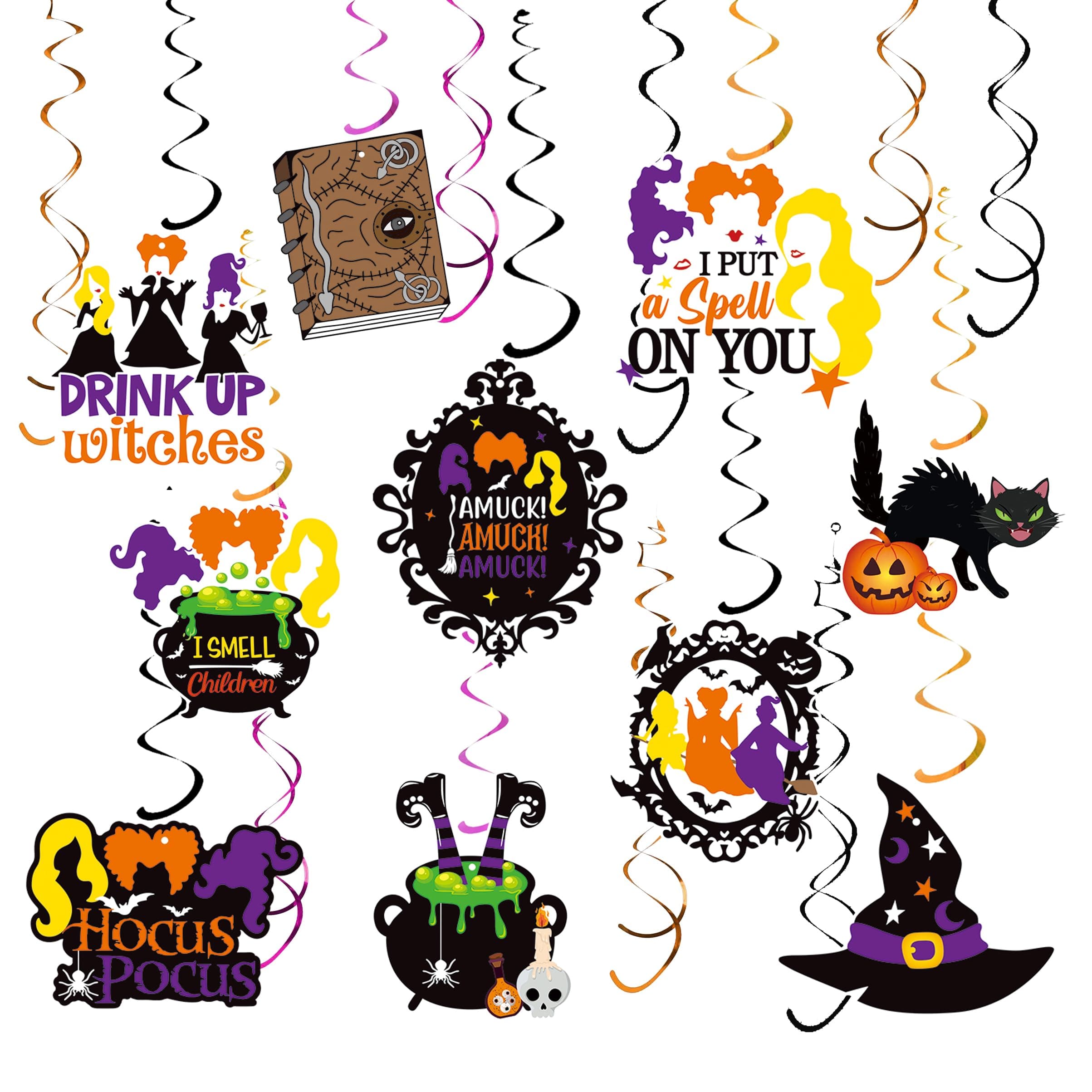 30pcs Hocus Pocus Decorations - Swirl Decorations for Halloween, Birthday, Party, Trunk or Treat, Baby Shower