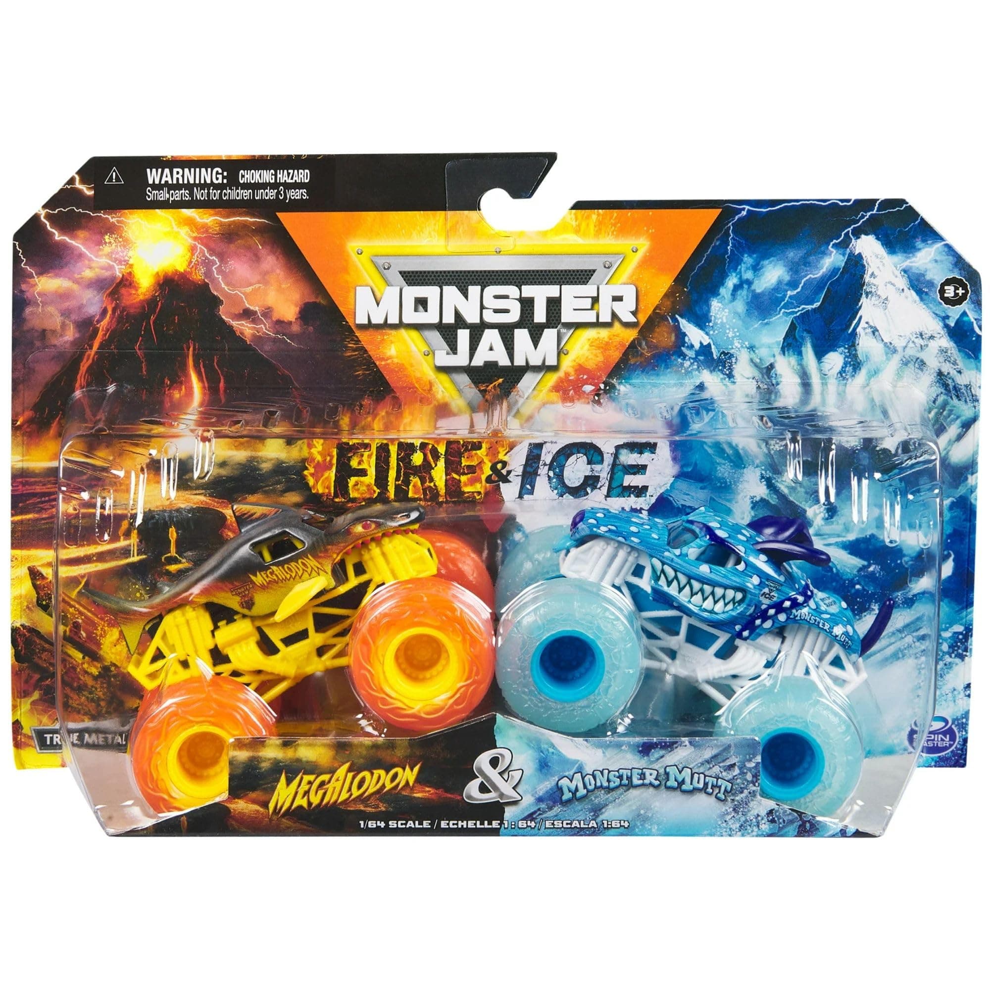 Monster Jam 2024 Fire & Ice 1:64 Diecast Monster Truck 2-pack Megalodon & Monster Mutt Dalmatian