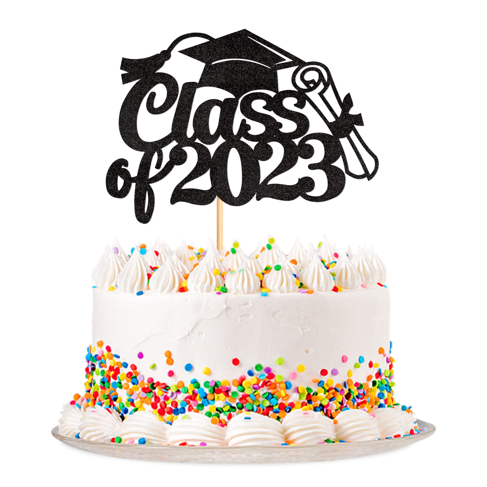 Ercadio 1 Pack Congrats Class of 2024 Cake Topper Black Glitter Grad Cap Diploma Class of 2024 Cake Picks Decorations for 2024 Graduation Theme Party Cake Decor Supplies