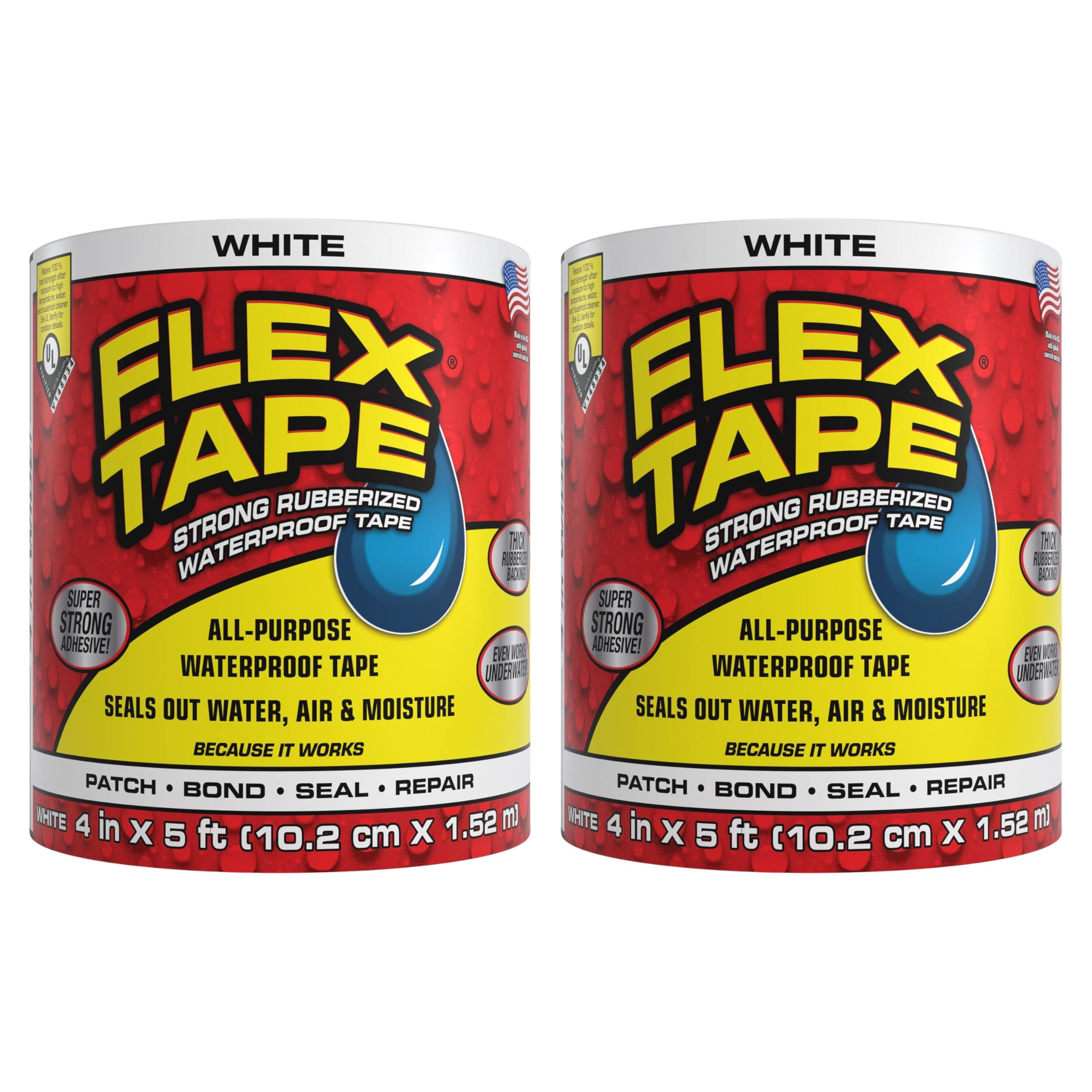 Rubberized Waterproof Tape, 4" X 5', White (2 Pack)