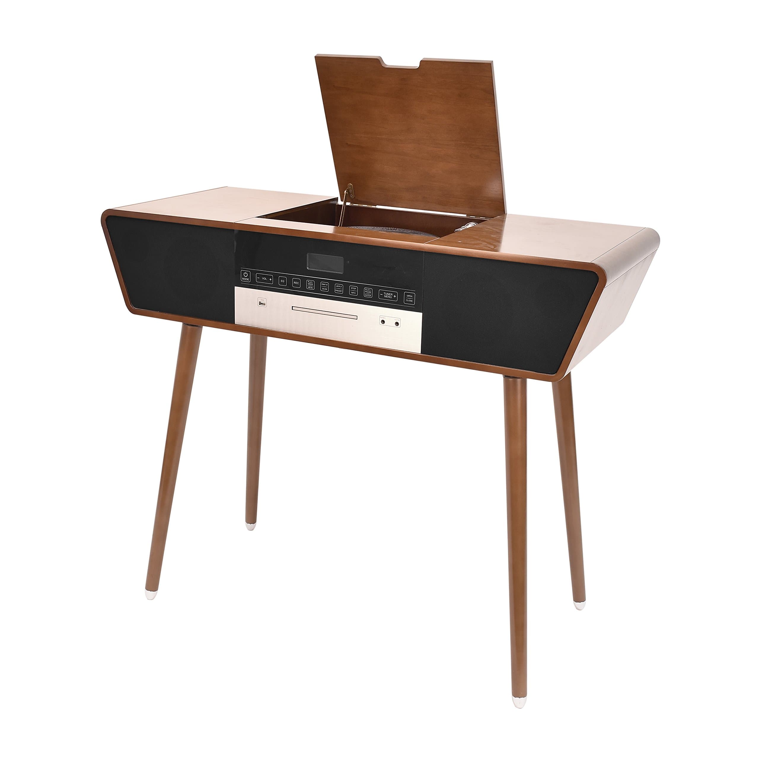 Shuman Nostalgic Music Centre with Built-in 40 Watts RMS Stereo Speakers, Moving Magnetic Cartridge(MMC) Turntable, DAB Digital/FM Radio, CD Player, USB Playback/Recording, Wooden Legs (MC-254DBT)