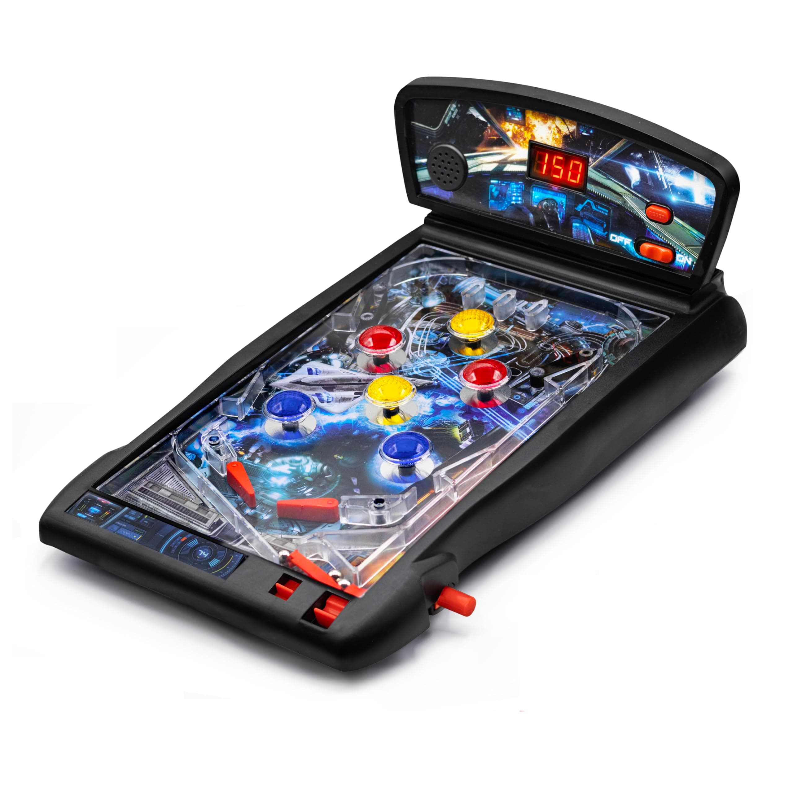 New Era Pinball Game Black – Interactive Tabletop or Floor Arcade Pinball Machine for Kids & Adults – LED Scoring, Lights & Sounds, Fast & Fun 3-Ball Launch Game – Ideal Gift for Birthdays & Christmas