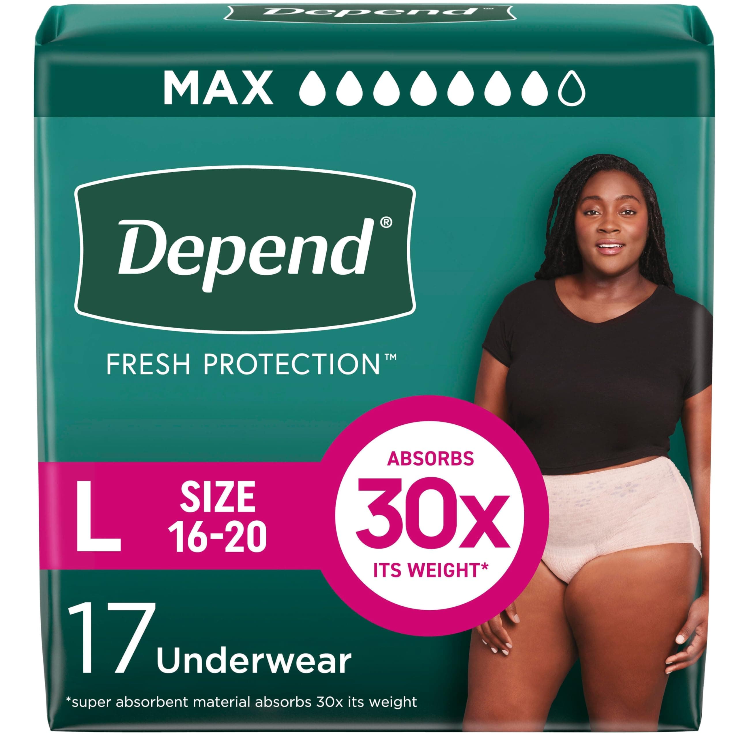 Depend Underwear for Women, Maximum, Large, Pack/17 by Depend