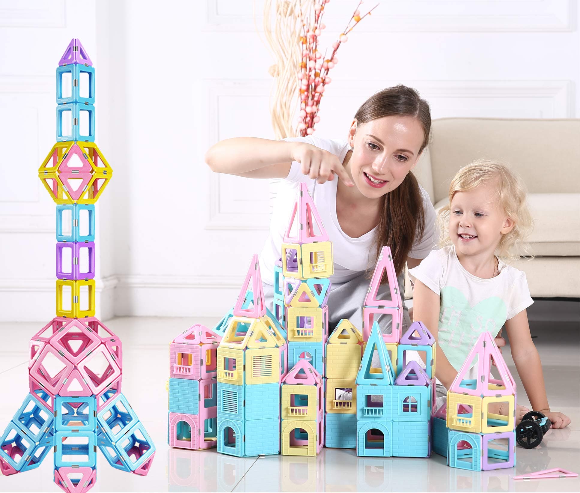 108 Piece Magnetic Tiles,Magnet Building Blocks,STEM Building logs for Girls and Boys Birthday Gift (108 Pieces)