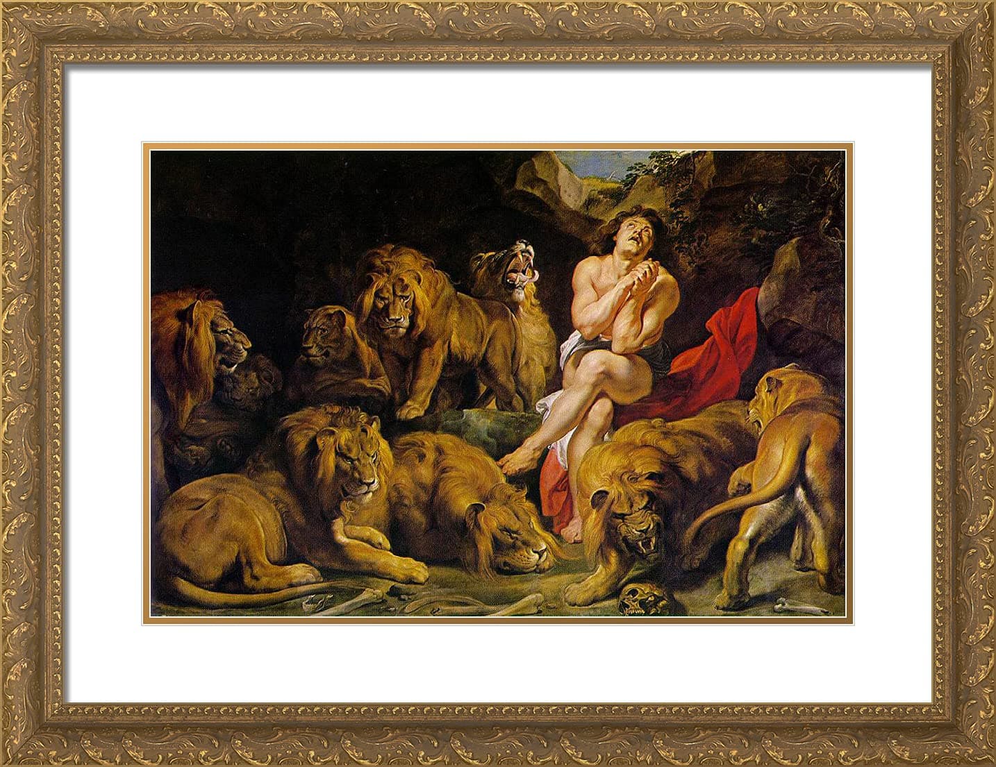 ArtDirect Rubens, Peter Paul 24x19 Gold Ornate Framed Art Print with Double Matting Titled: Daniel in the Lion's Den