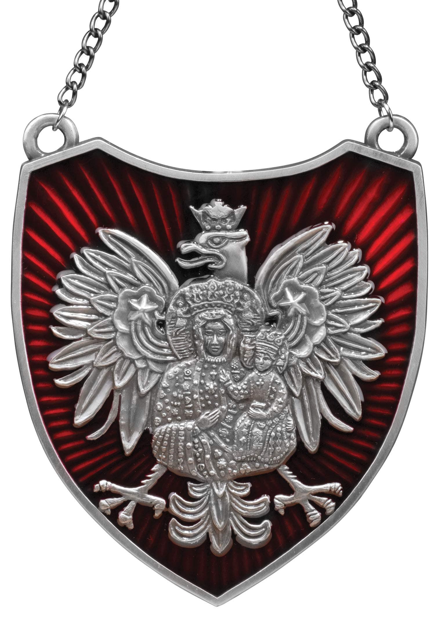 Polart Polish Ryngraf-Black Madonna of Częstochowa and White Eagle on Red Shield