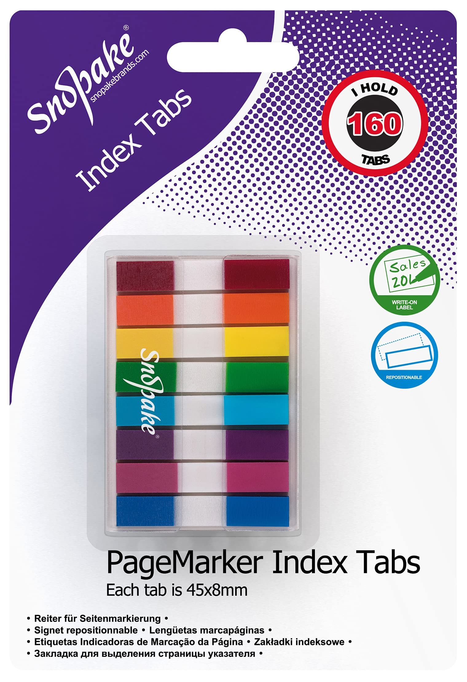 Snopake Index Tab PageMarkers with Colour Coded Tips 45 x 8 mm - 160 Tabs - Assorted [Ref: 15845]