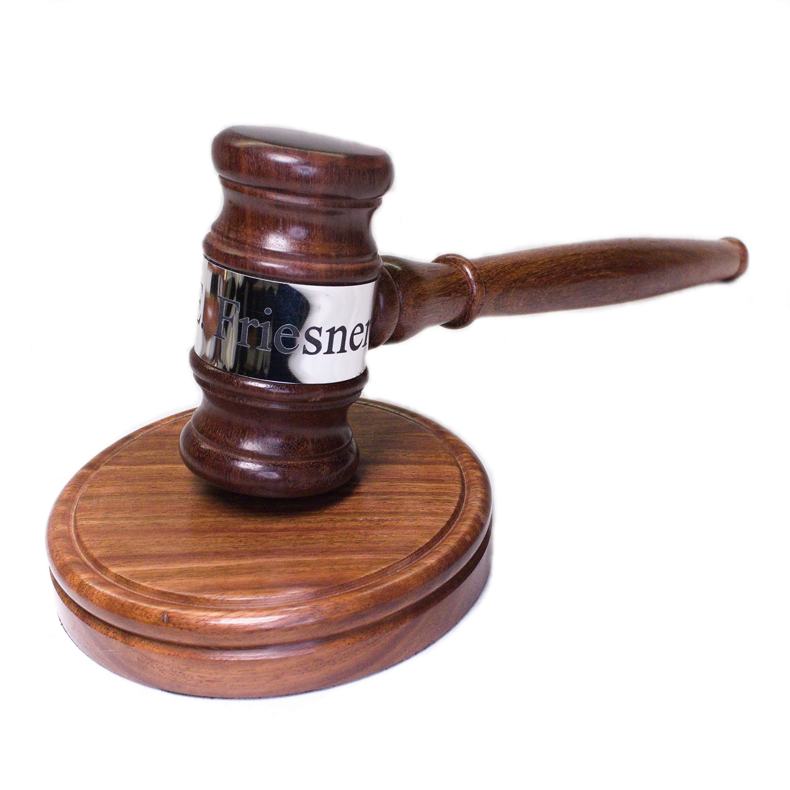 Personalised Gavel and Sound Block Hardwood with Silver Colour Band Engraved - Enter Your Own Custom Text