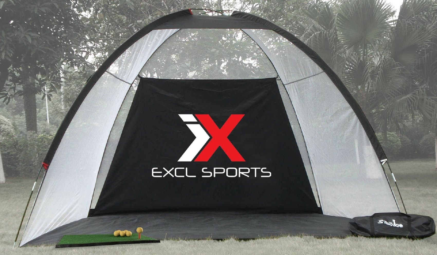 EXCL Sports Golf Training Net with Hitting Mat Includes Chipping Net, Carry Bag & 36 Practice Foam Balls