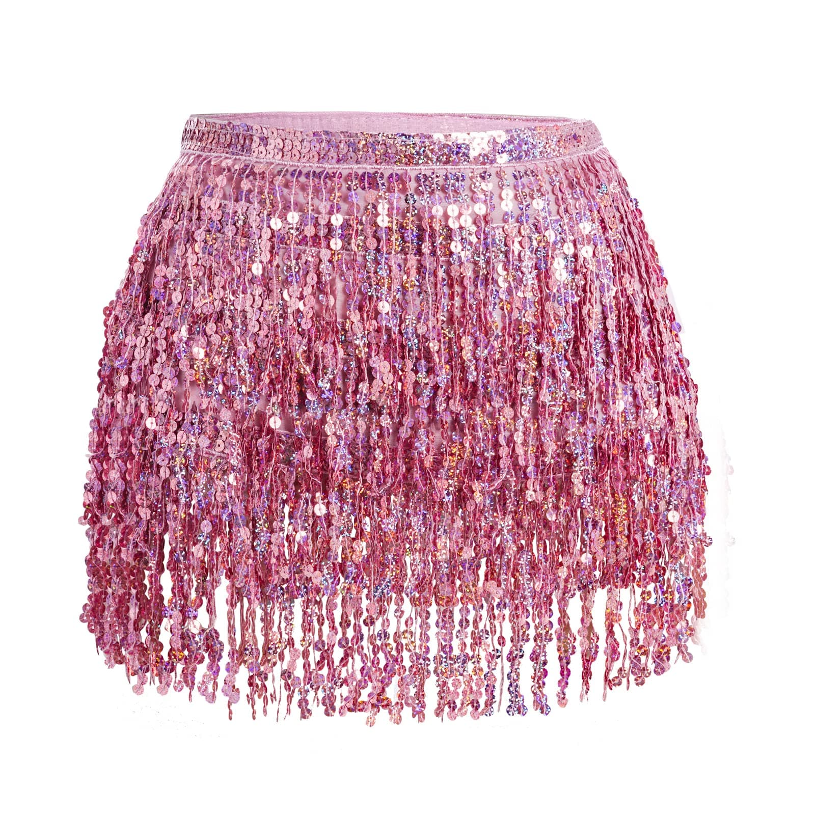 Belly Dance Hip Scarf Sequin Tassel Skirt Wrap Sparkly Rave Costume for Women