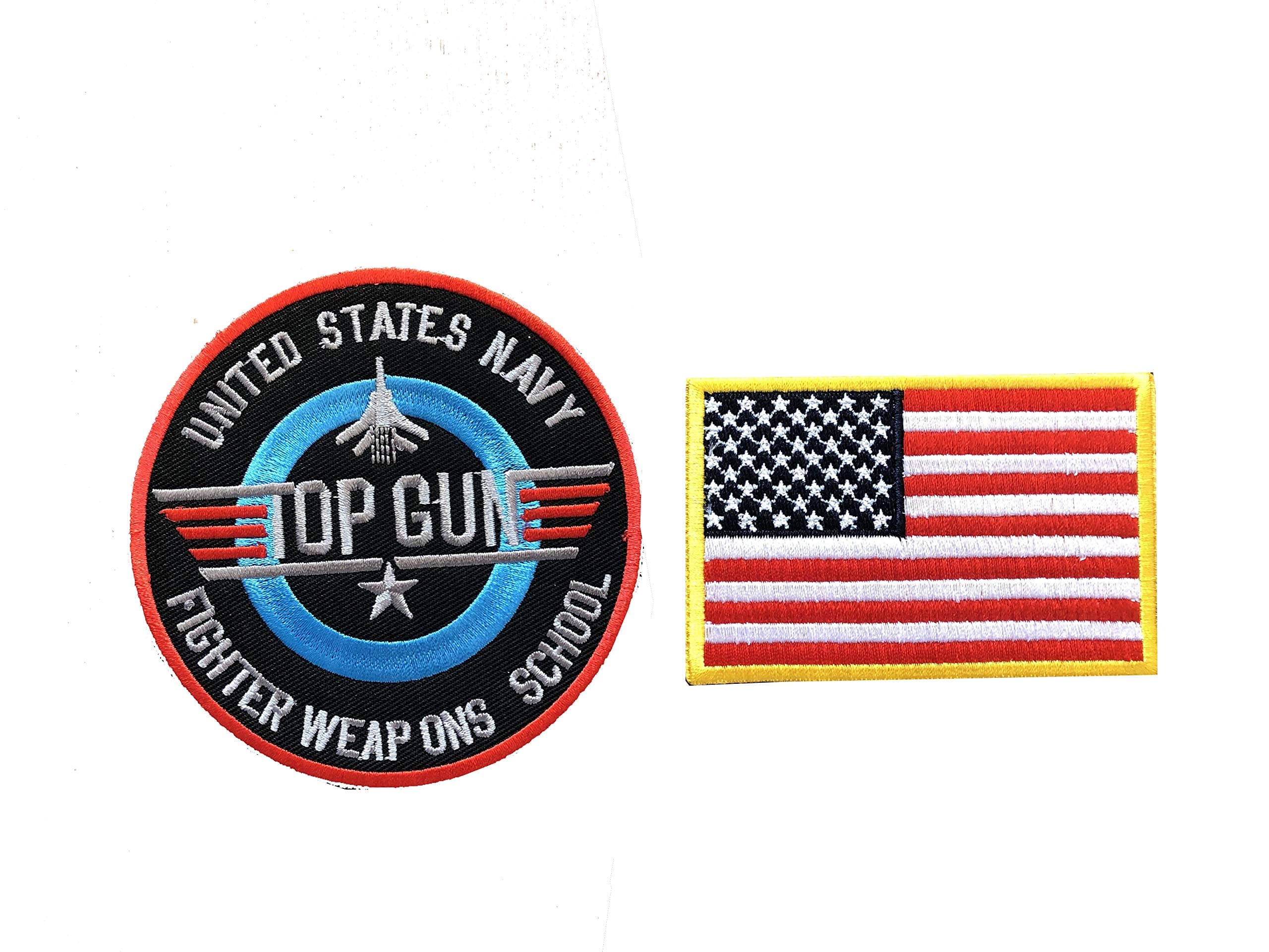 Yibuoo US Navy Air Force Top Gun Embroidered Patch Iron on Logo Vest Jacket Cap Hoodie Backpack Patch Iron On/sew on Patch Set of 2Pcs