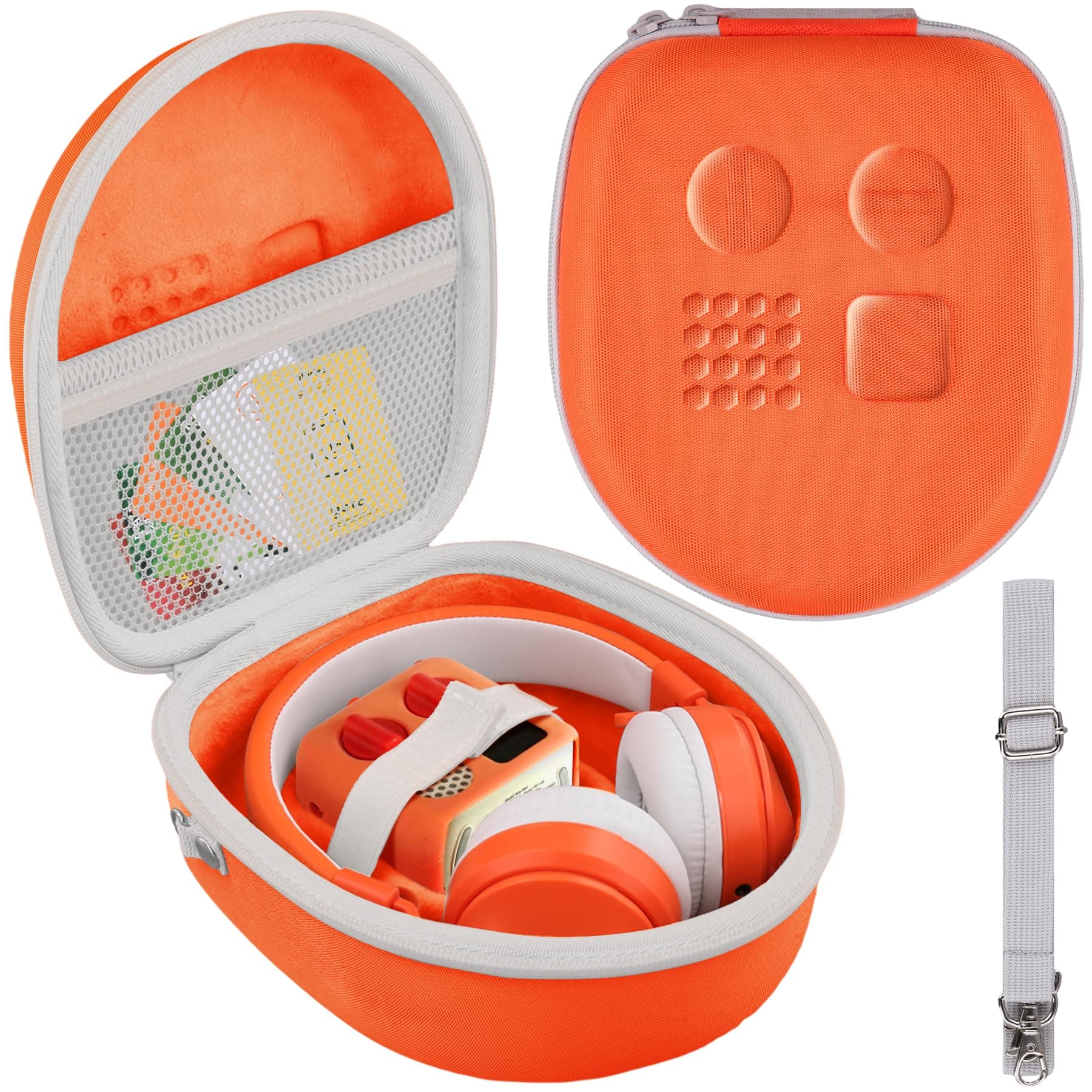co2CREA Hard Carrying Case Compatible with YOTO Mini and Wired Headphones, Travel Storage Bag for Cards & Accessories (Orange Case + White Zipper)