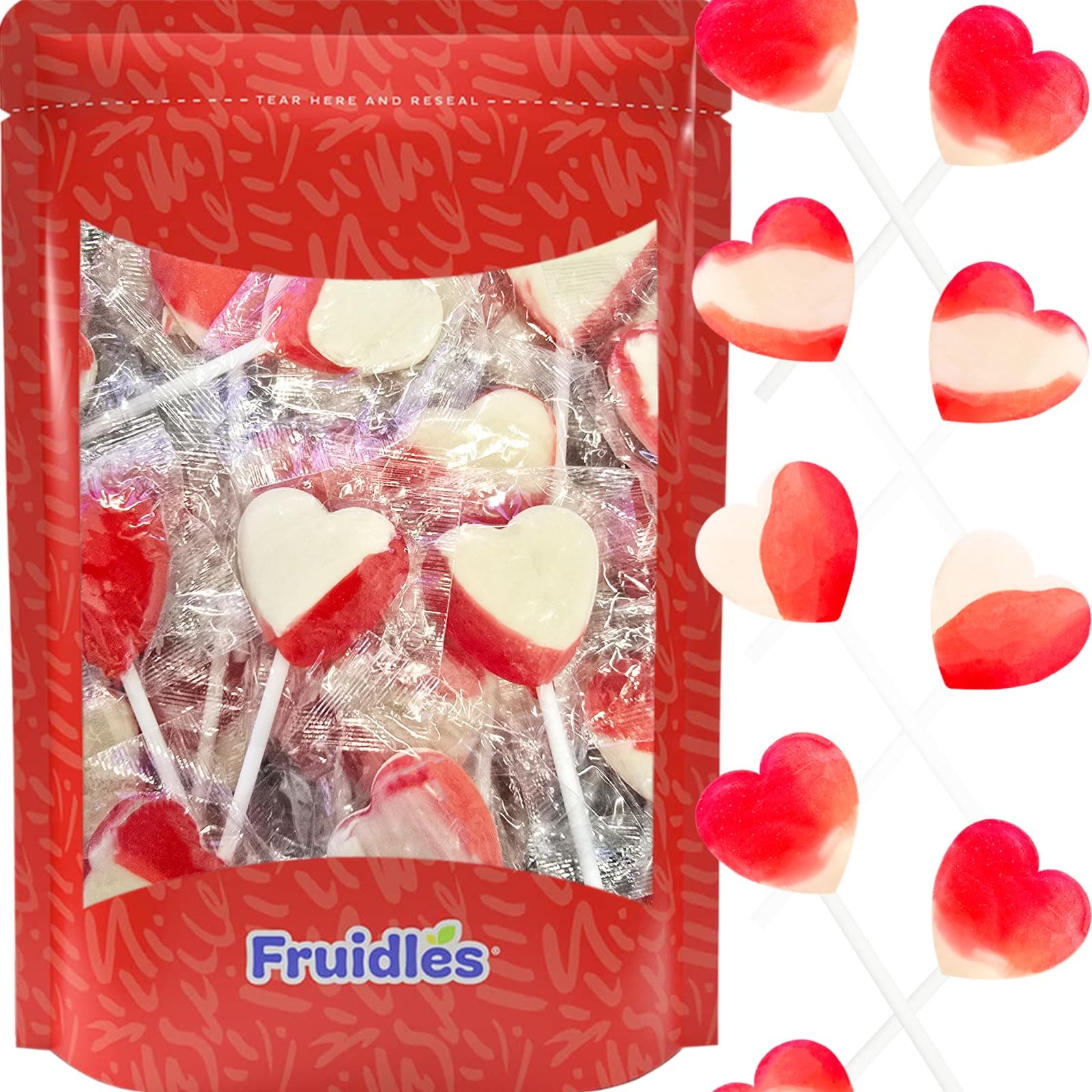 Fruidles Lollipops Mini Heart Shaped Flavored Delicious Lollipop, Individually Wrapped, 5g Lollipop (600 Lollipops, Strawberry & Cream)