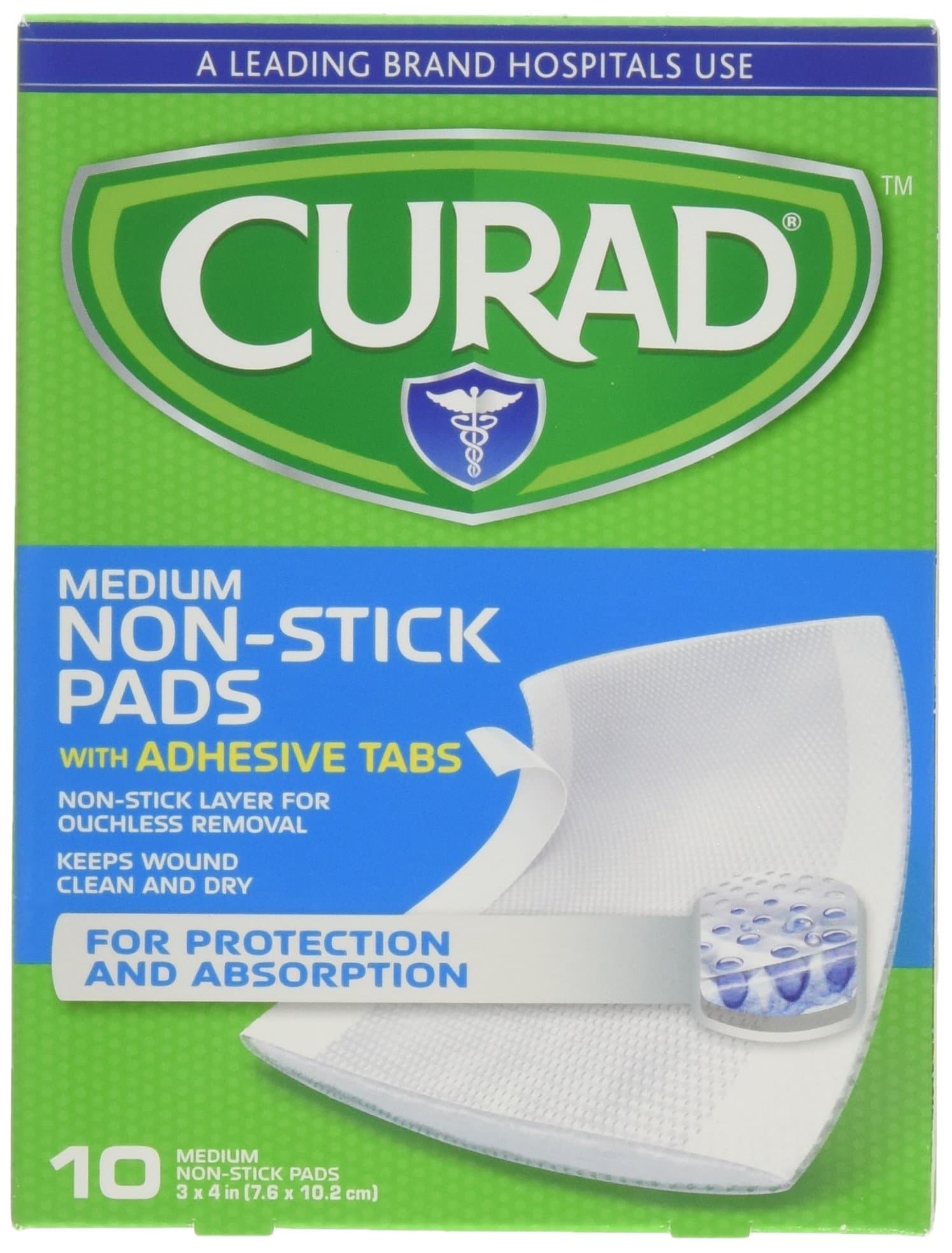 CuradNon-Stick Pads With Adhesive Tabs 3 Inches X 4 Inches 10 Count (2 Pack)