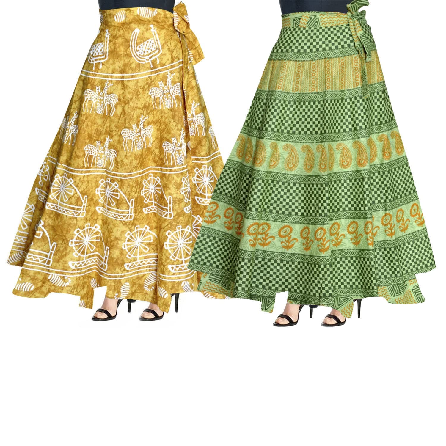 MudrikaWomen's Cotton Maxi Skirt (Multicolor Combo of 2 Pieces; Free Size)