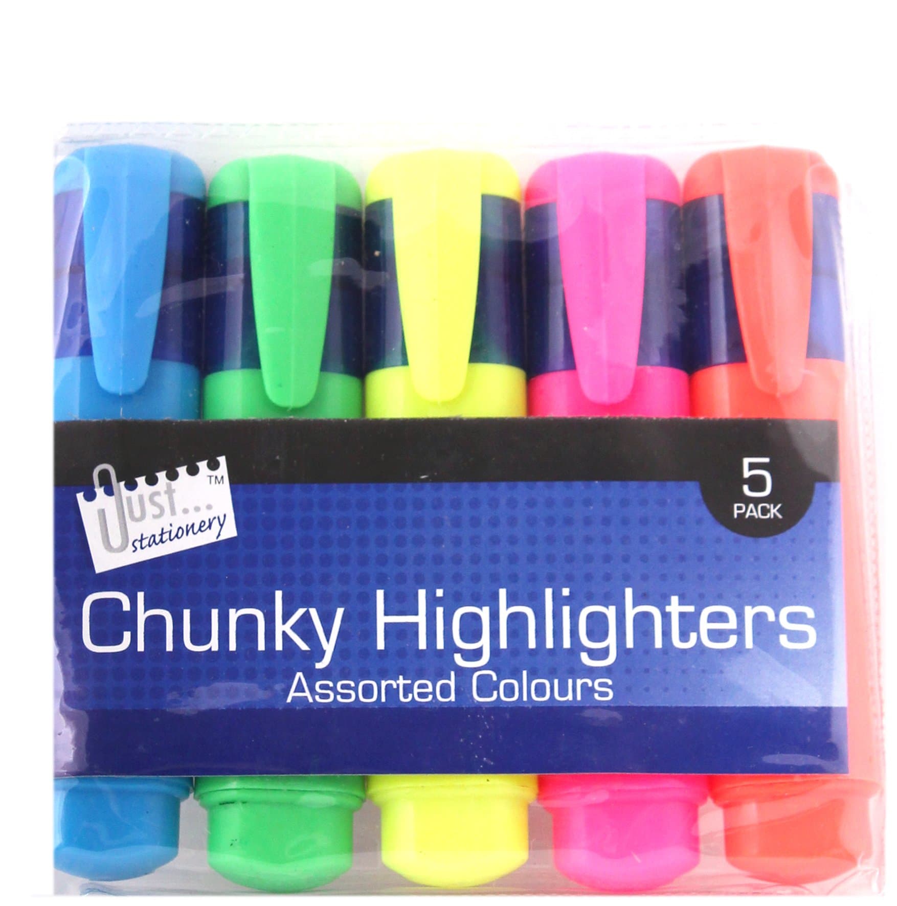 Just stationery Chunky Highlighter (Pack of 5), Blue/Green/Orange/Pink/Yellow, 4070/72