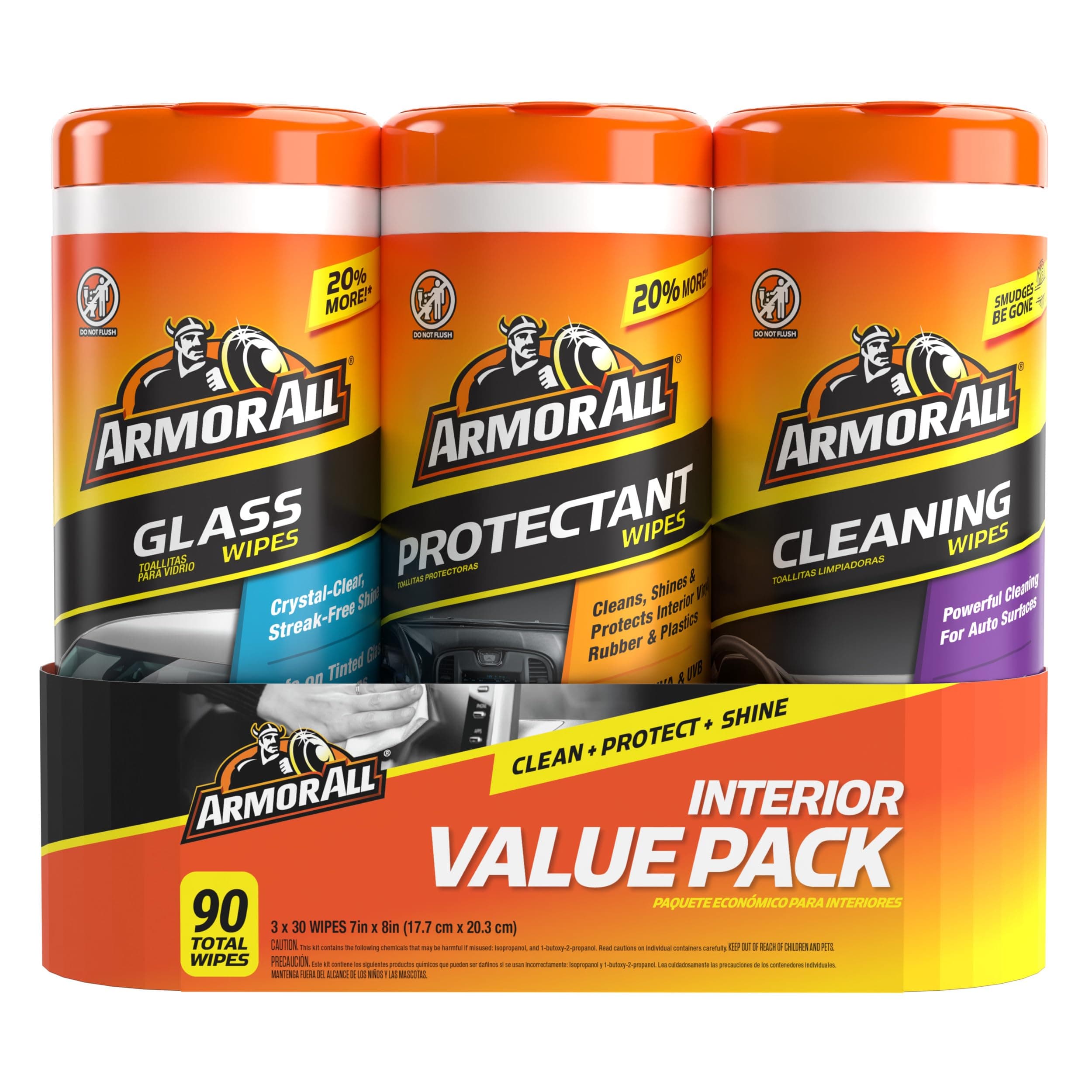 Armor All Armor All 18782 Protectant, Glass and Cleaning Wipes, 30 Count Each - 3 Pack Wipes