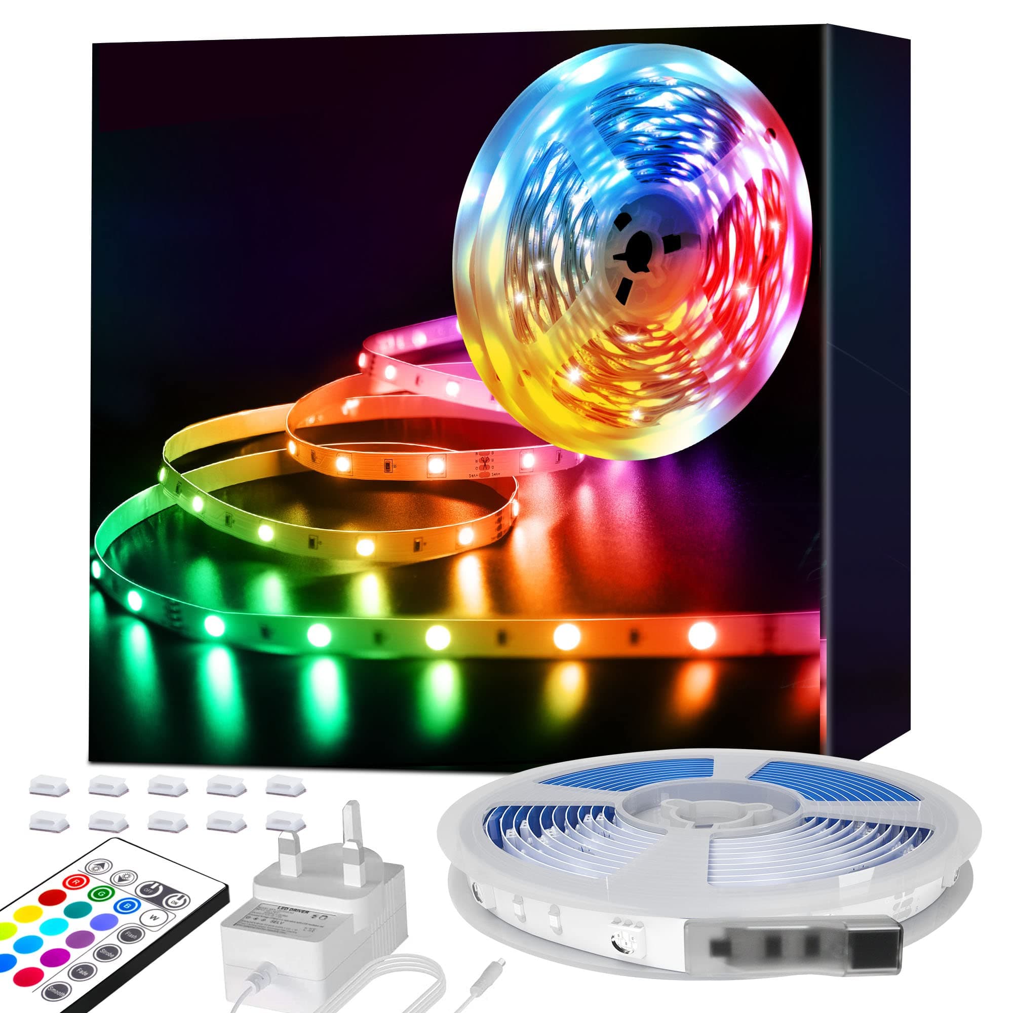 SHINELINE LED Strips Lights 5M, 16.4Ft RGB SMD 5050 Dimmer Led Strip Lights with Remote Mood Light for Home Kitchen Christmas Wedding Party DIY Decoration