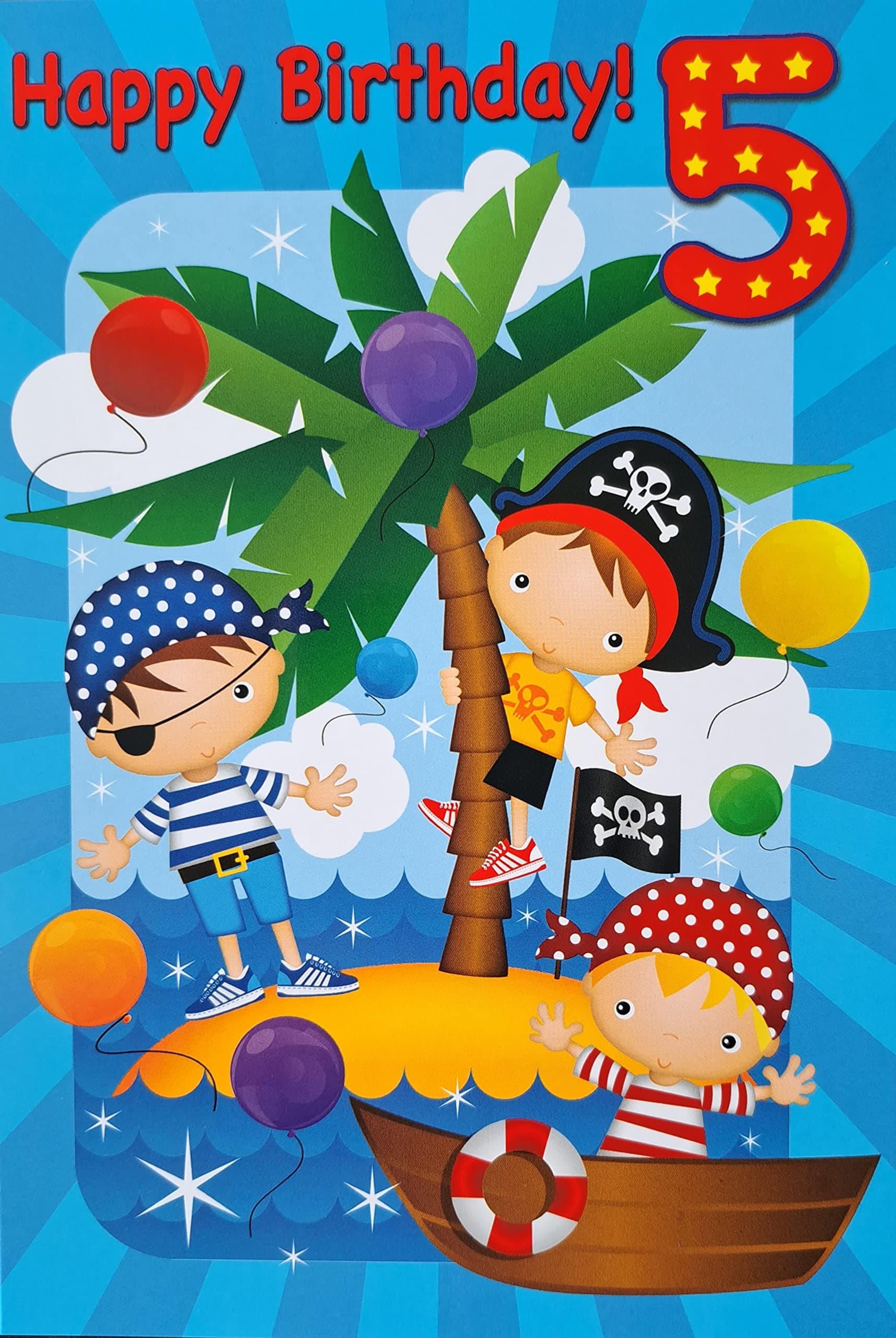 Greetings Happy Birthday Pirate Card For 5 Year Old, 13.5 x 19.5 cm