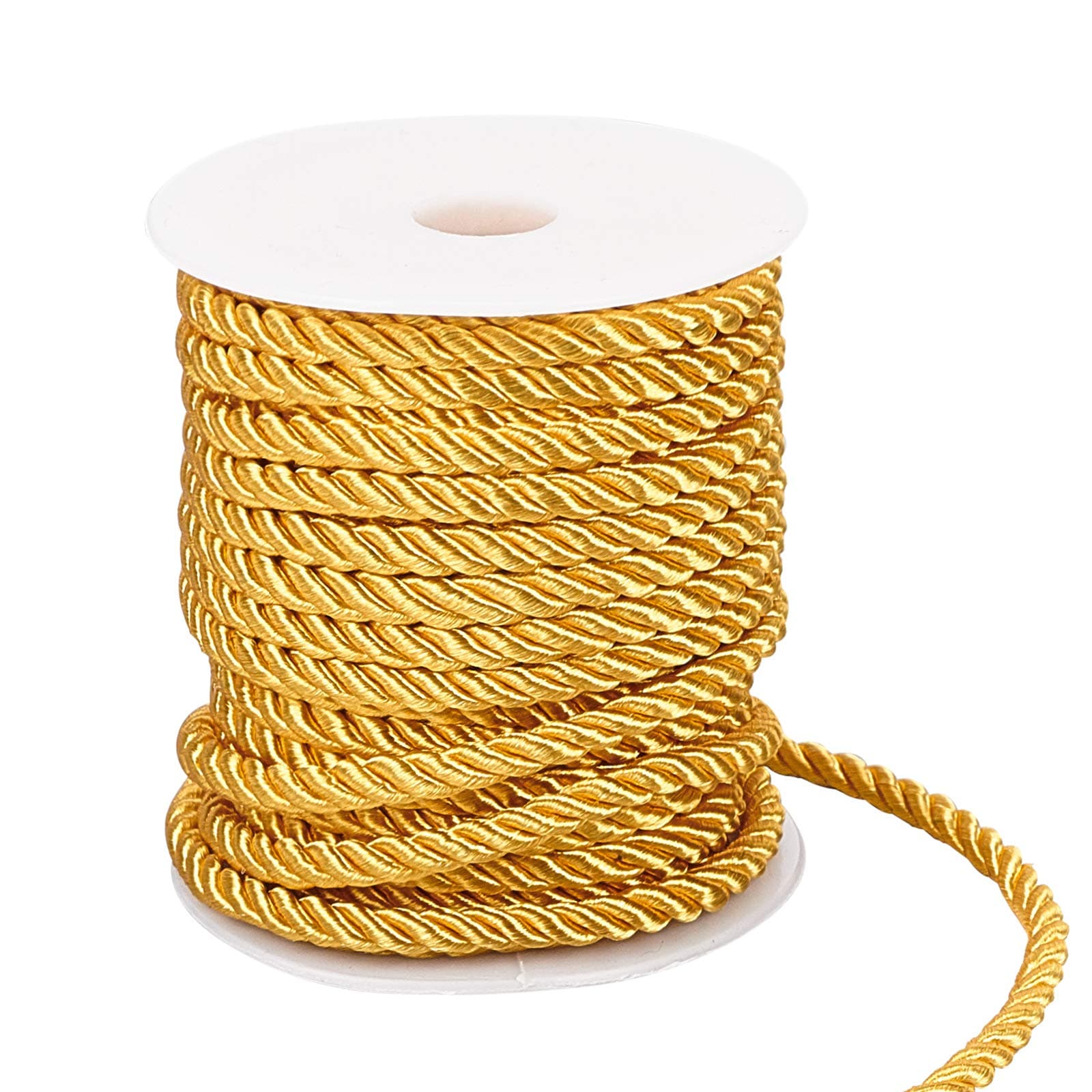 PH PandaHall 59 Feet Gold Cord 5mm Twisted Rope Trim Silk Cords Thread Decorative Trim for Christmas Handfasting Upholstery Home Decor Bag Drawstrings Costume Curtain Tieback Graduation Honor Cord