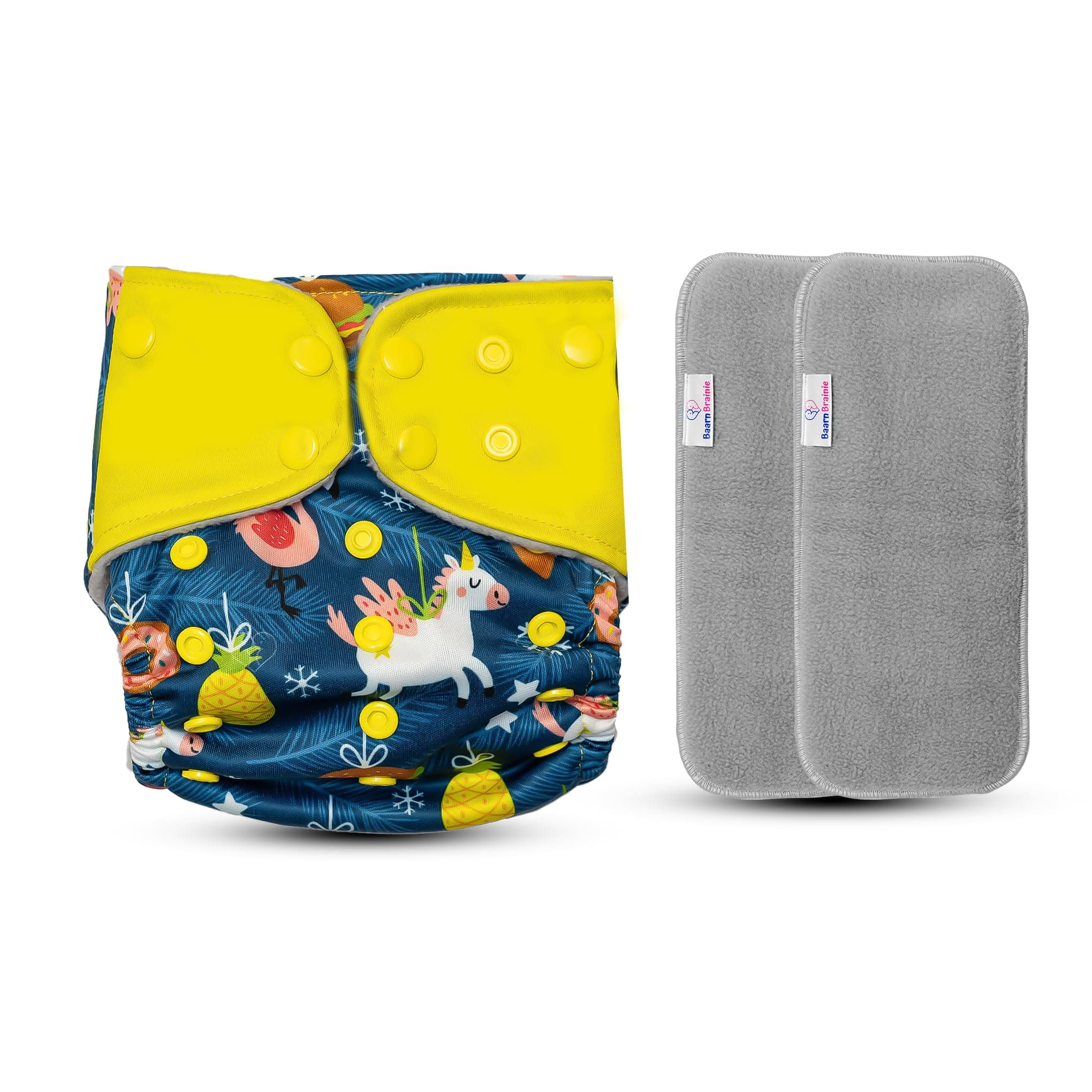 Baarn Brainie Unicorn Printed Washable and reusable Cloth Diapers for babies (3 months to 3 Years) | reusable Diaper for New Born Baby |2 Ultra absorbment insert pad - 6 layer Ultra absorbent, 1 count
