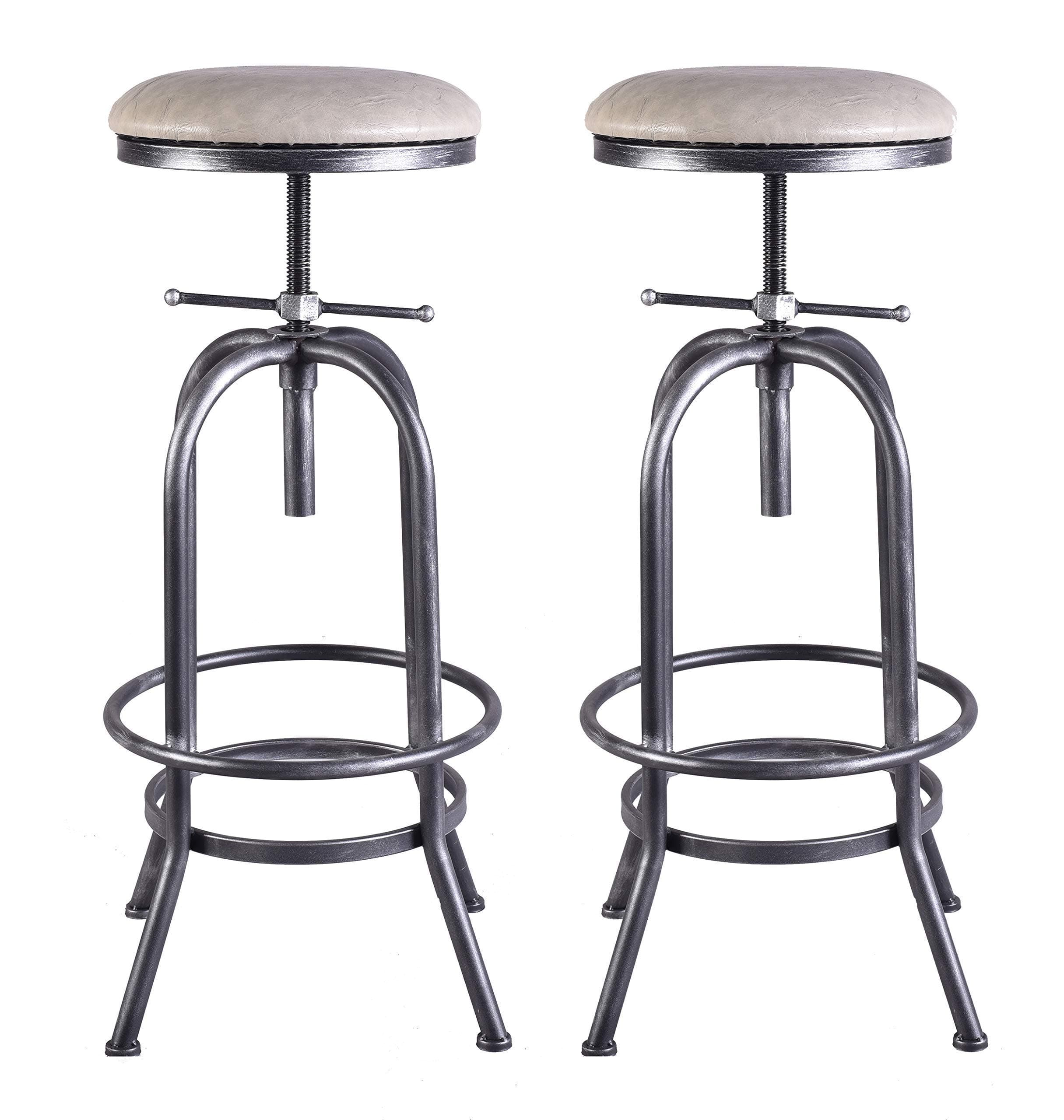 LOKKHAN Set of 2 Industrial Bar Stool-Vintage Adjustable Stool-26.77-33 Inch Cast Iron Stool-Swivel PU Leather Cushion Seat Metal Pipe Stool-Counter Height-Extra Tall Pub Height,Fully Welded