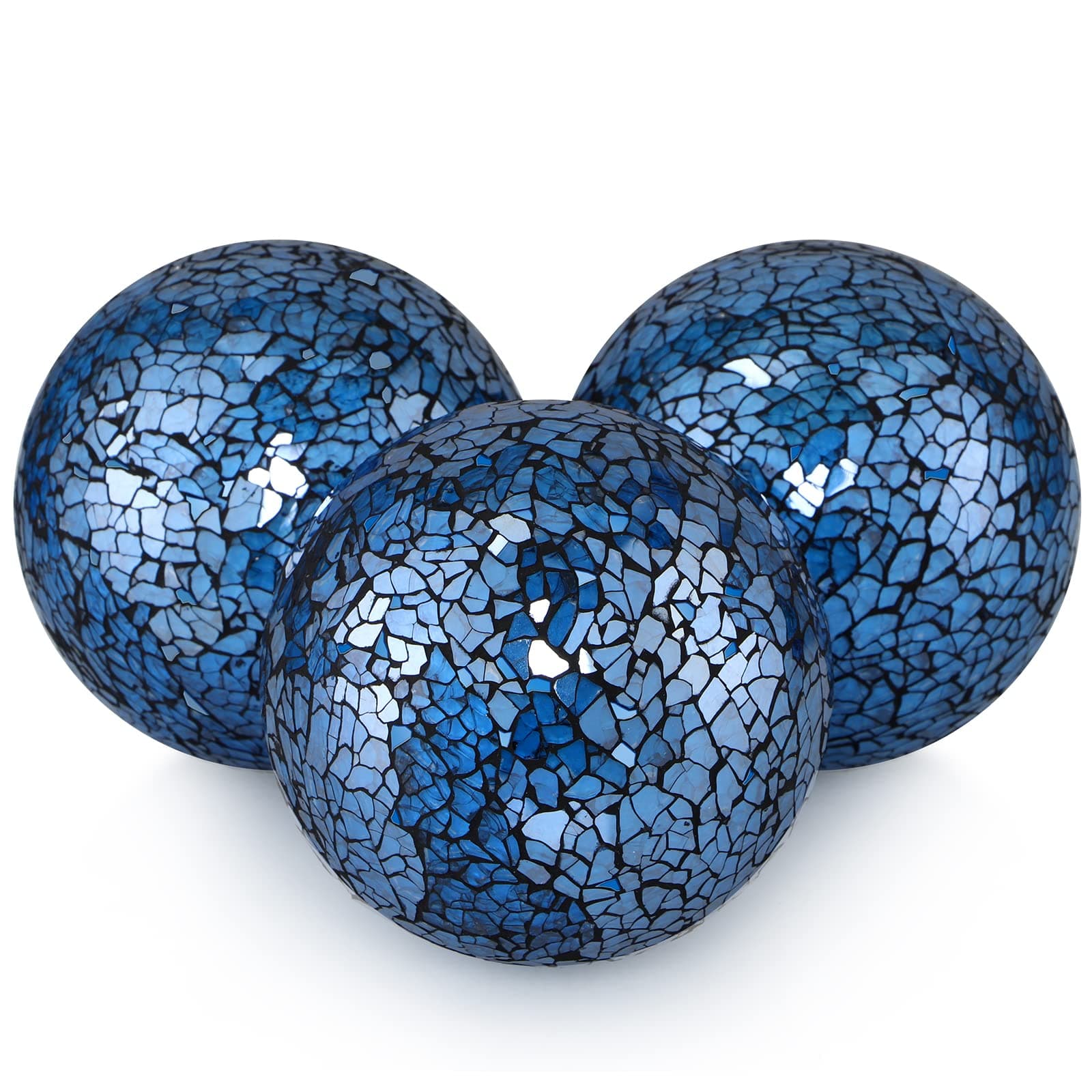 4" Decorative Glass Balls, Mosaic Sphere, Decorative Orbs, Centerpiece Balls for Bowls, Vases, Dining Table Decor, Pack of 3 (Turquoise)
